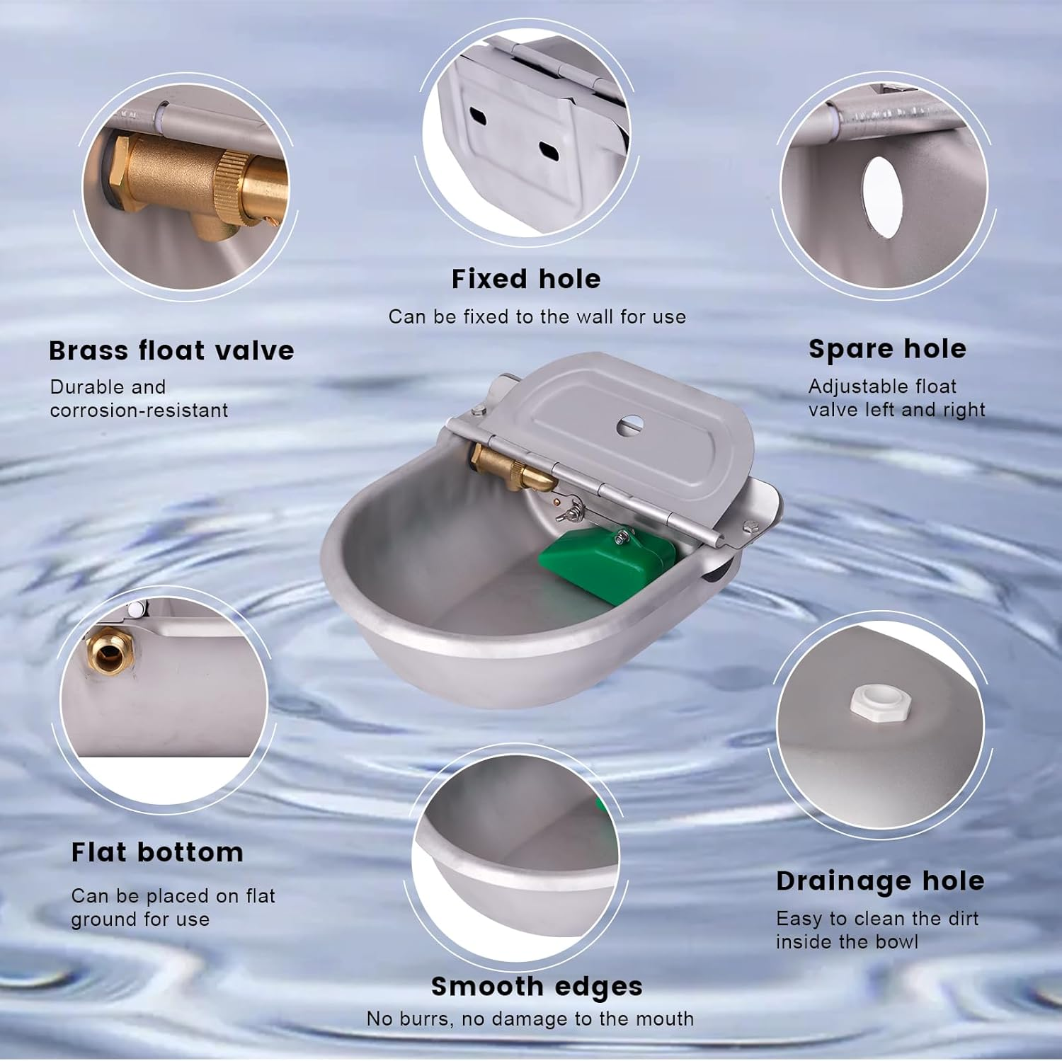 Automatic Water Bowl for Dogs, Drinking Water Tank for Farm Animals with 1/2 Inch Brass Float Valve, Stainless Steel Water Trough with Drain Plug for Cattle, Cows, Horses, Pigs, Sheep, Pets image number 4