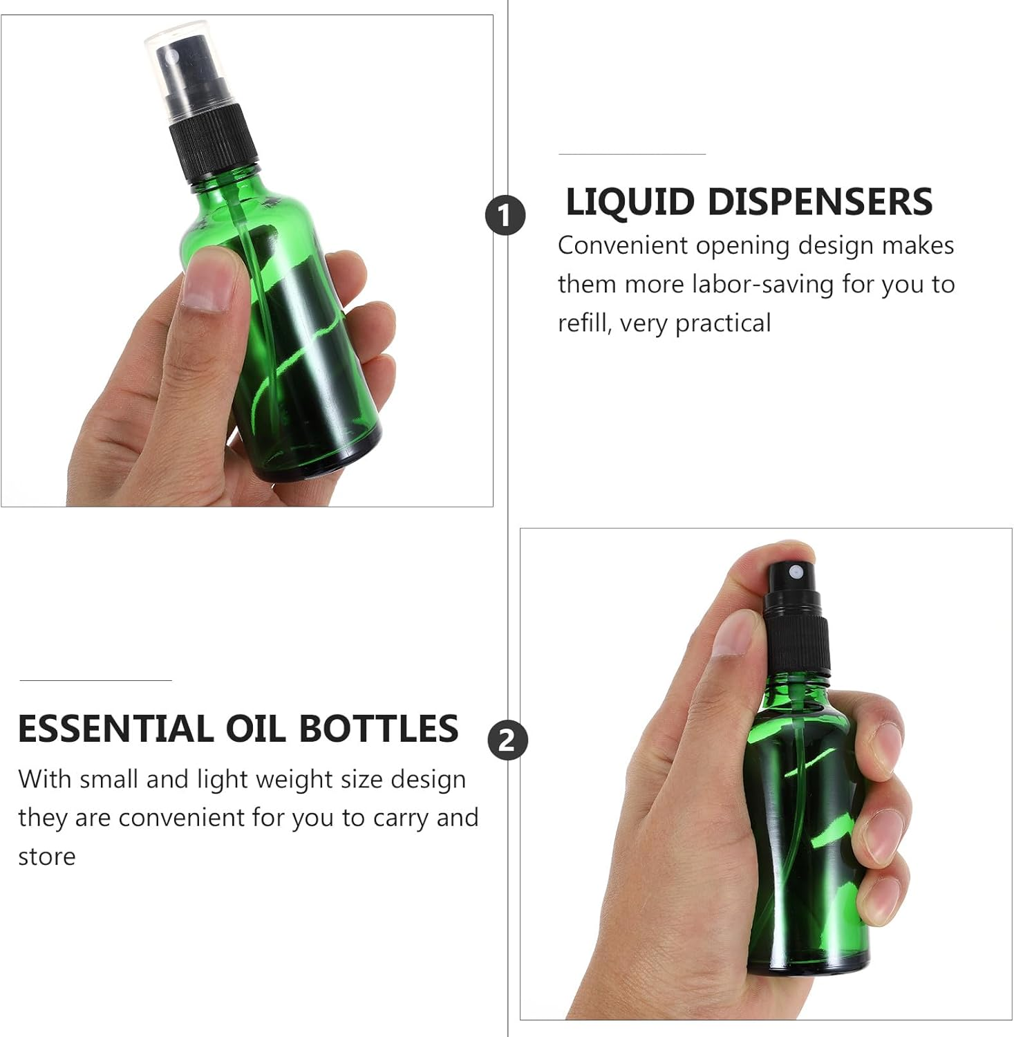 6Pcs 50Ml Green Glass Essential Oil Spray Bottles Refillable Liquid Dispensers for Travel and Home Plant Oil Storage