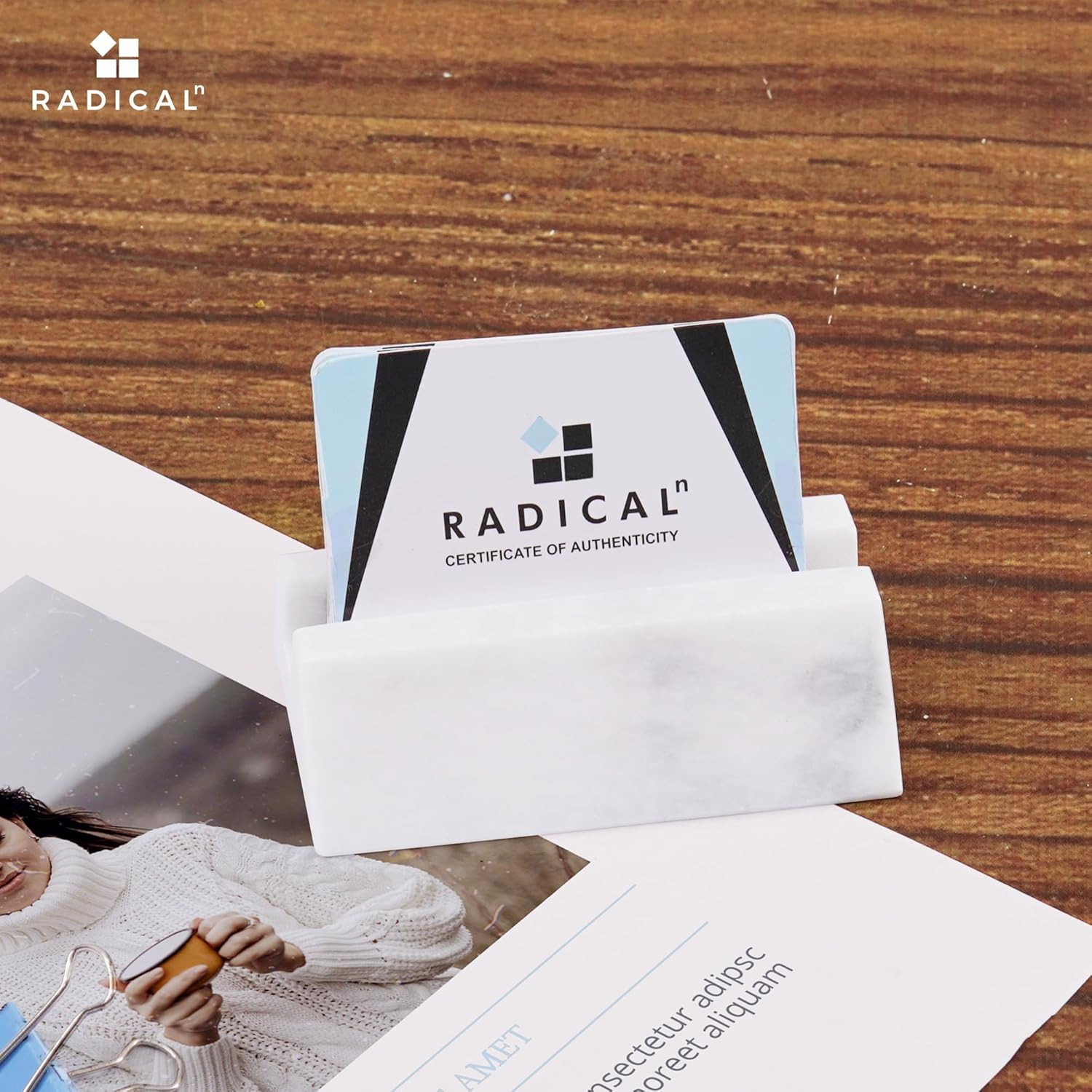 Radicaln Marble Business Card Holder White 10 Cm - Handmade Card Holder Organizer for Office - Elegant Office Desk Decor for Business & Credit Card Storage - White image number 2