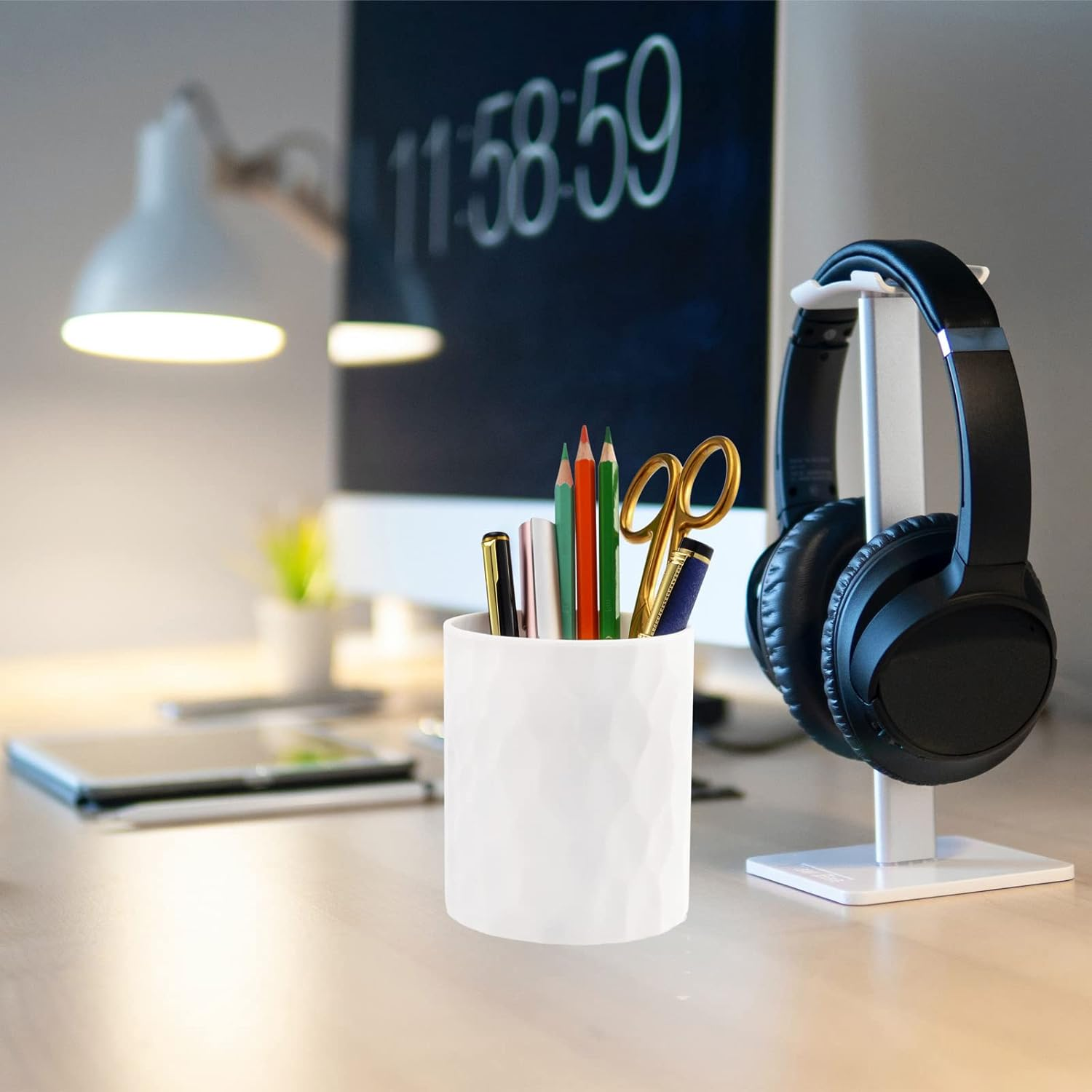 Minimaliving Pen Holder,Nordic Style Silicone Waterproof Pencil Holder for Desk Simple&Modern Minimalist Makeup Organizer Multifunctional Office Supplies for Home,Kids and School (White) image number 3