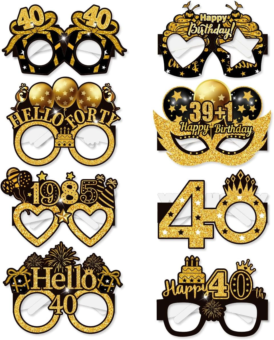 Palumma 8 Pcs Funny Happy Birthday Glasses Black Gold Happy Birthday Glasses, Birthday Decorations for Men Party Glasses for Adults Photo Props Decorations image number 2