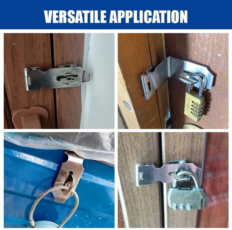 3 Pcs Door Latch Padlock Catch Stainless Steel Padlock Hasp Lock for Cupboard Cabinet, Internal and External Door, Window, Pet Cage, Staple Heavy Duty Garden Gate Latch image number 3