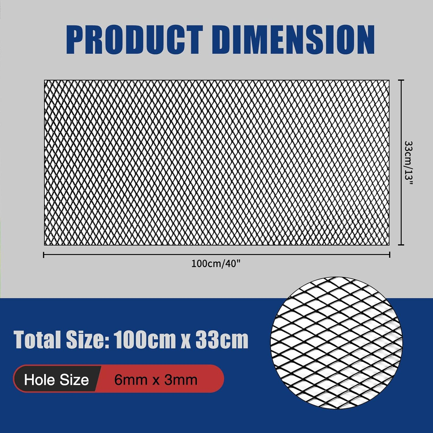 40"X13" Universal Black Metal Mesh: Aluminum Alloy 3 X 6Mm Rhombic Hole Car Grill Mesh for Front Grille Insert Bumper image number 1