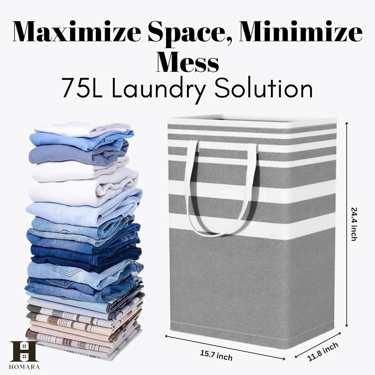 HOMARA Laundry Basket &ndash; Large Collapsible Hamper with Handles | Foldable & Waterproof Clothes Organizer for Home, Bedroom, Dorms & Travel &ndash; Gray image number 6