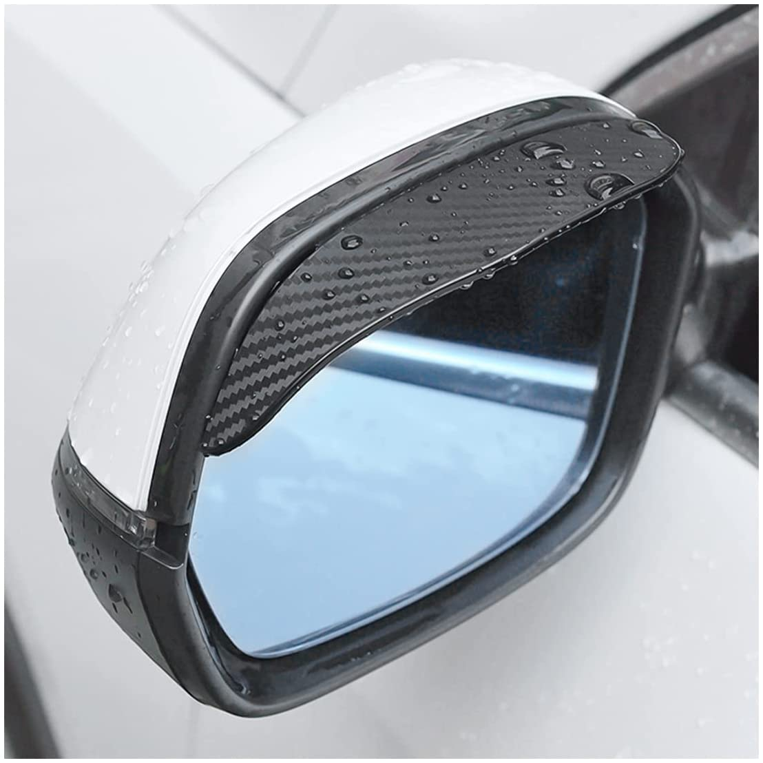 2PCS Smoke Visor Guards for Car Side Mirrors - Waterproof Carbon Fiber Auto Rain Eyebrows for Cars, Trucks and Suvs - Universal Fit (Black) image number 1