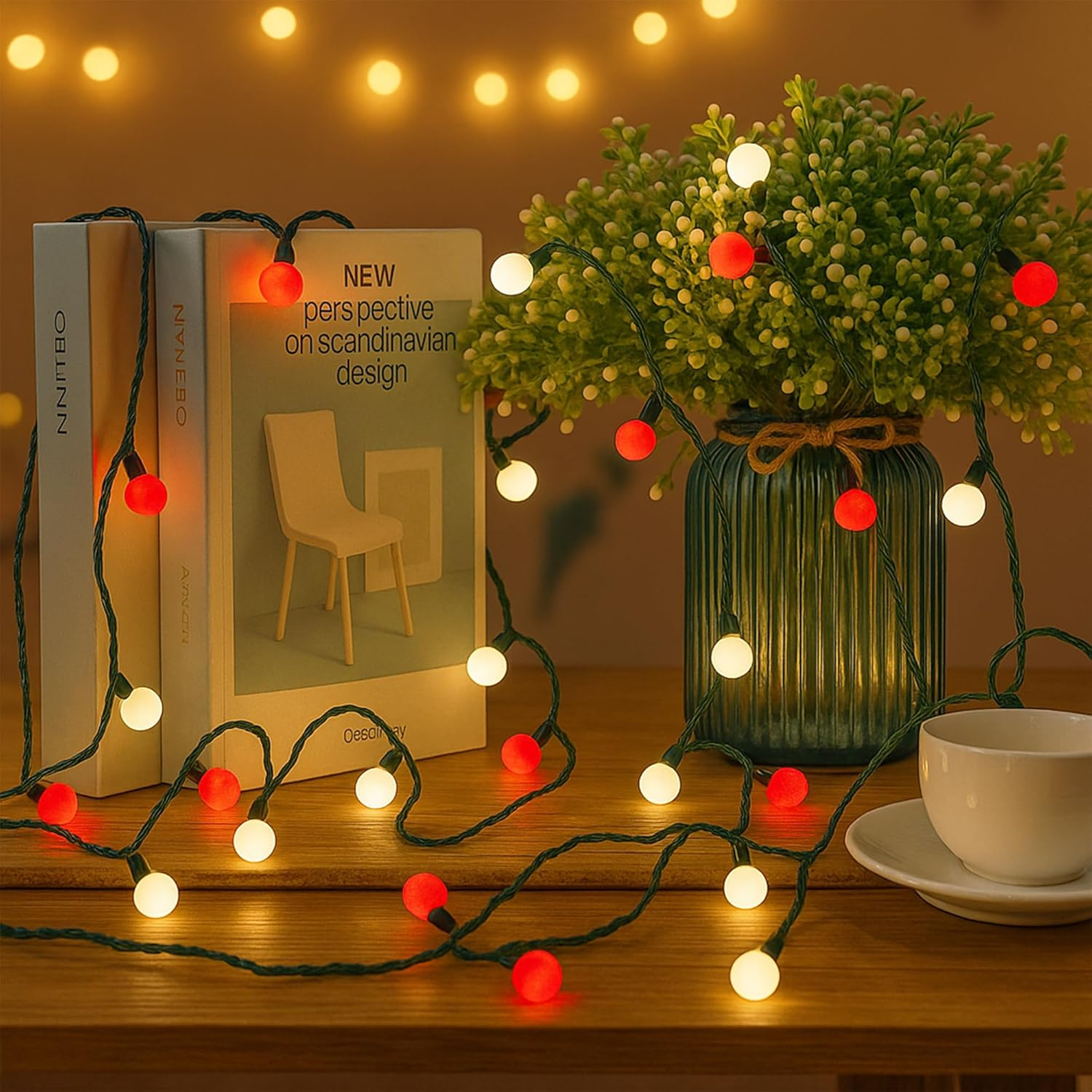 Lexi Lighting 300 Leds Connectable Cluster Fairy Chain Lights, Dark Cable, Red and White Cherry Ball, IP44, 3M Light Length, Christmas, Party, Garden, Wedding, Festival Decoration image number 3