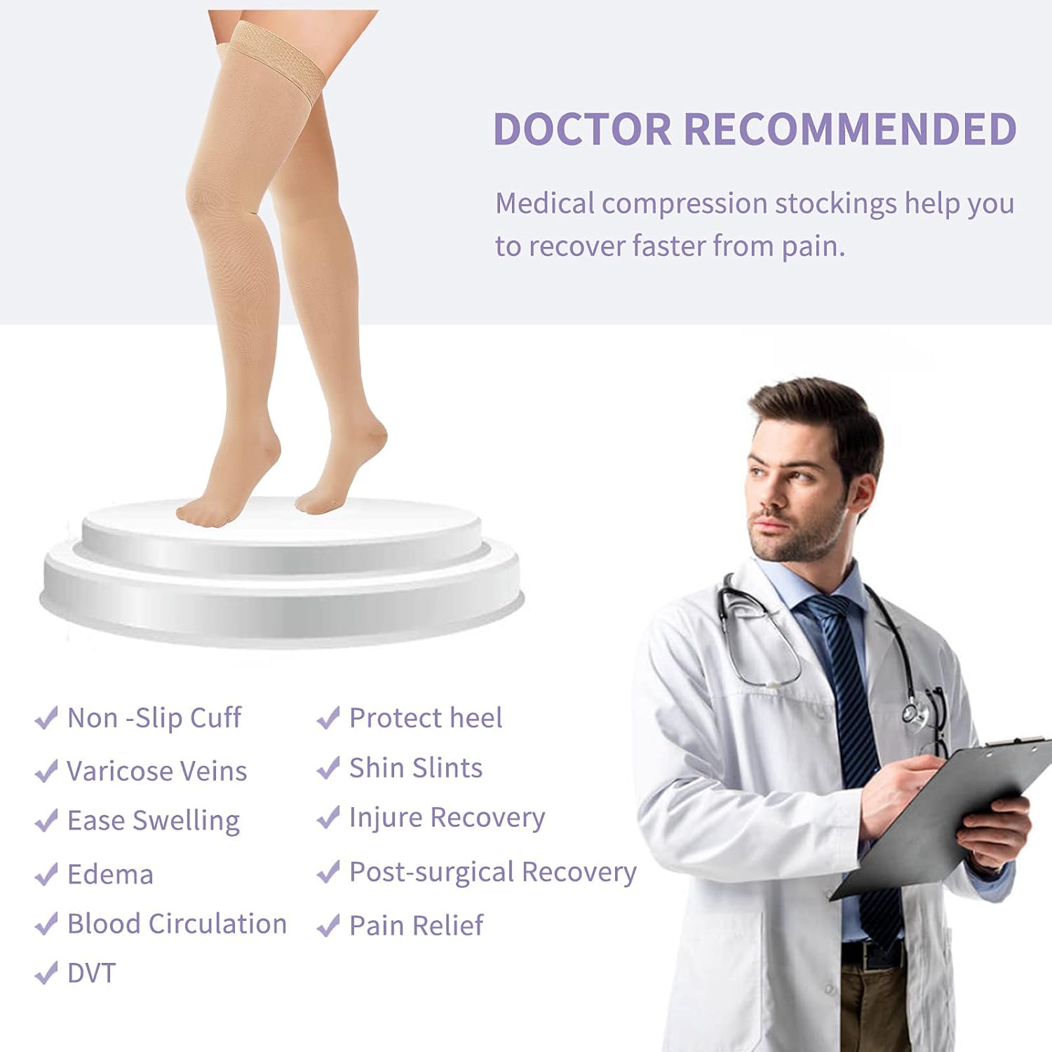 Thigh High Compression Stockings 20-30Mmhg, Closed Toe Socks for Women & Men image number 5