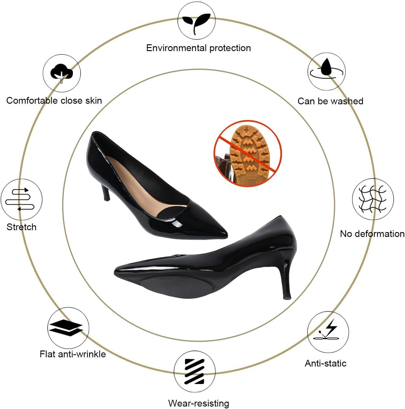 Non-Slip Shoe Pads Self-Adhesive Anti-Slip Sole Sticker Protector - Premium Odorless Silicone Non Skid Grips for High Heels with Heel Grips, 4 Black and 4 Beige, 2.5X3.5X0.06 Inches
