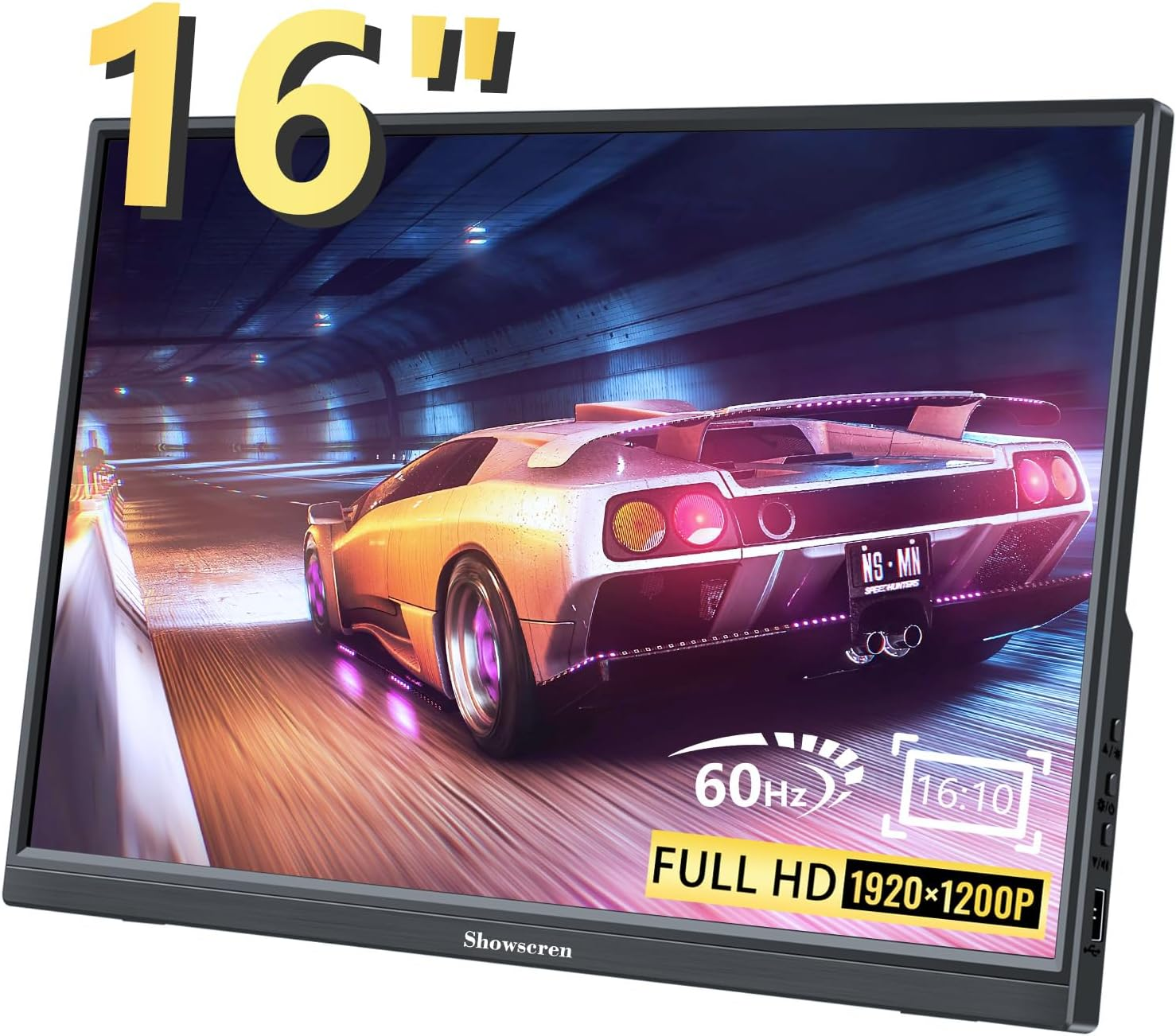 Portable Monitor 16Inch, Full HD 1920X1200P Display 300Cd/Brightness,60Hz IPS LCD Panel,100% RGB, Built-In Speaker, HDMI USB C Portable Monitor for Laptop PC PS3/PS4 Switch image number 3