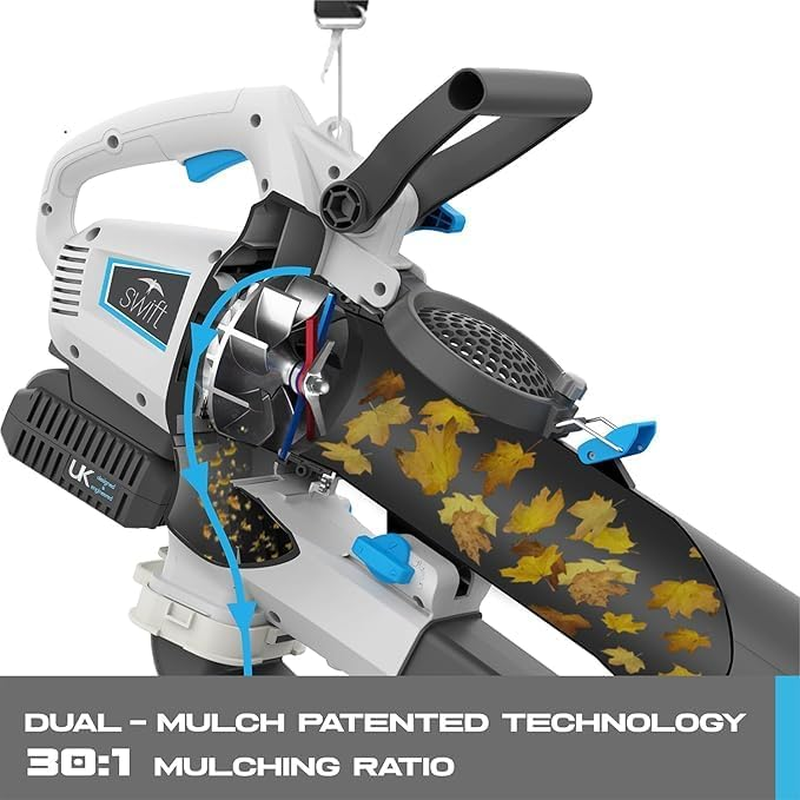 RB 3-In-1 Battery Leaf Blower and Mulcher, 40 V Blower/Vacuum Cleaner with 12 L Collection Bag, on Wheels, 35:1 Shredding Ratio with Battery and Charger image number 2