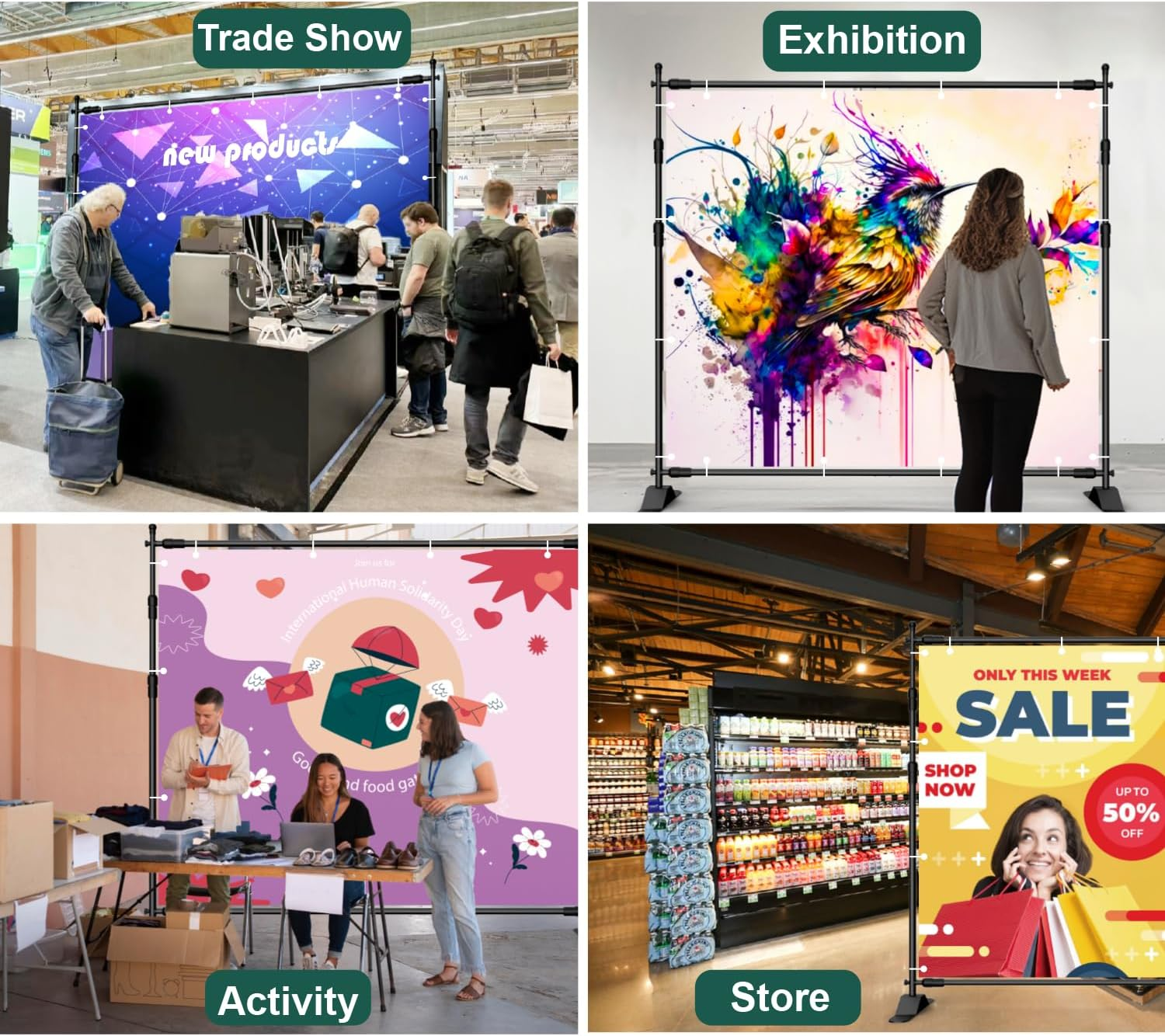 Ruikca Backdrop Banner Stand, 10X8Ft Adjustable Heavy-Duty Photo Studio Background Stand, with 4 Spring Clips, 2 Sandbags, and Carrying Bag, for Weddings, Parties, Photo Shoots, Trade Shows image number 3