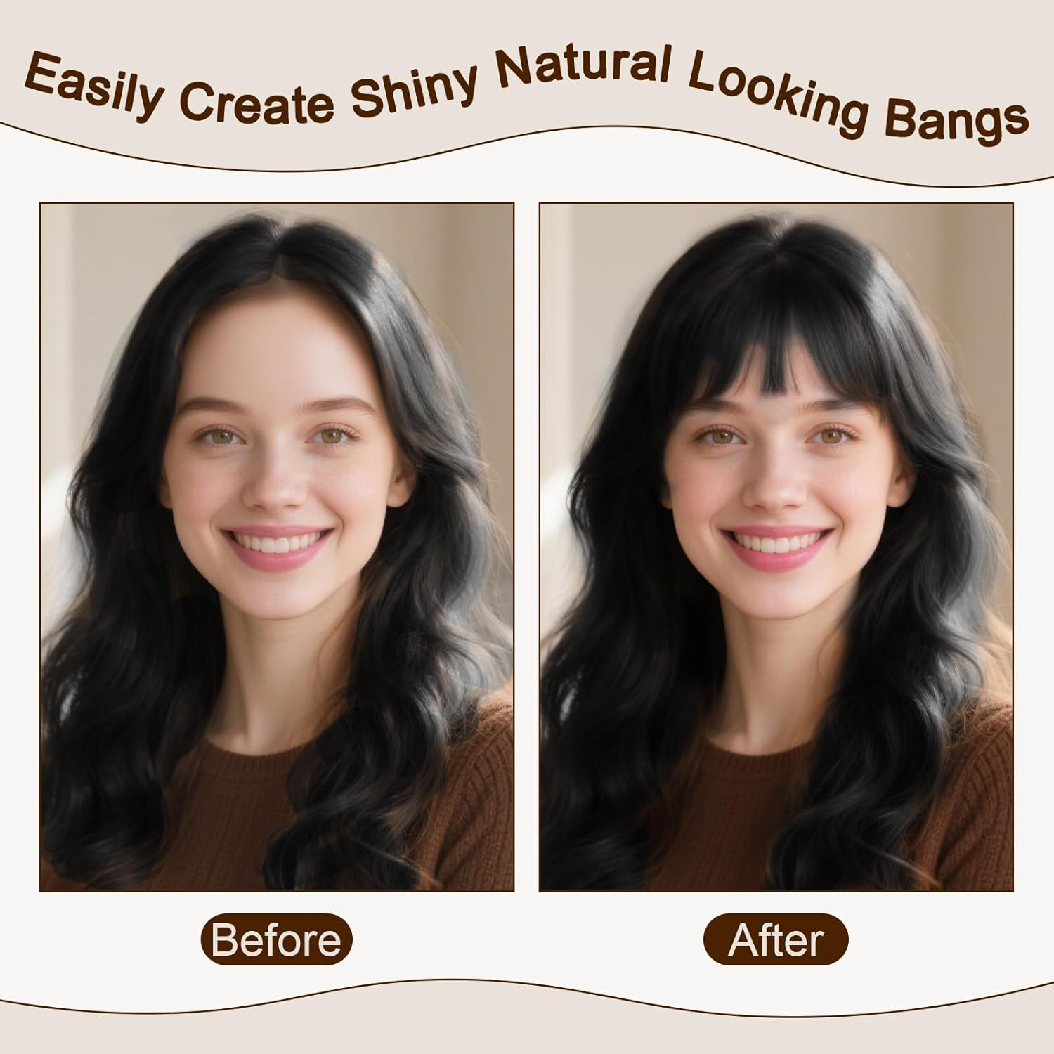 Clip-In Fringe 100% Real Hair Clip in Bangs Hair Extension Fringe with Temples Pony Extension Real Hair for Women (Black) image number 3