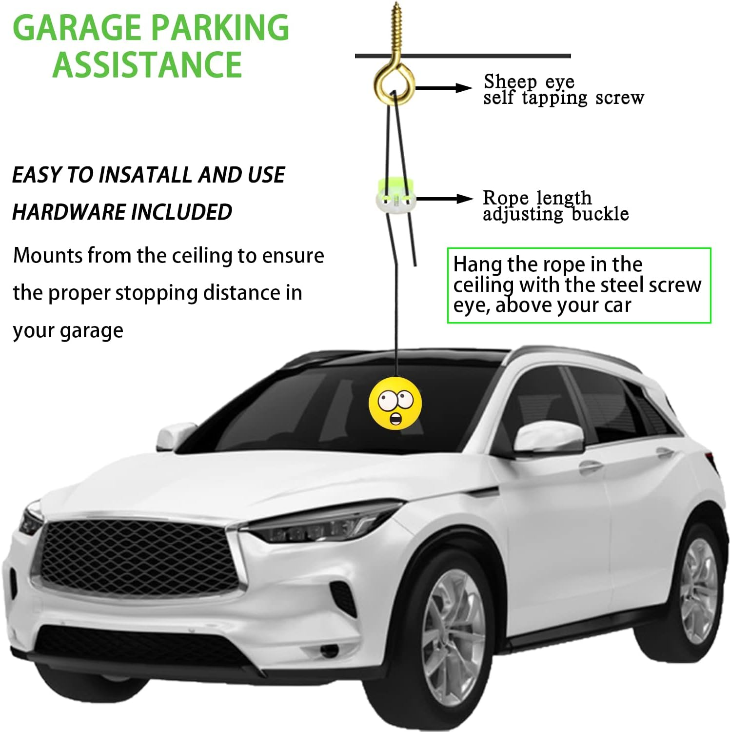 Juyeer Double Garage Parking Aid-Parking Ball Guide System, Parking Assistant Kit Includes a Retracting Ball Sensor Assist Solution.A Perfect Garage Parking Indicator image number 2