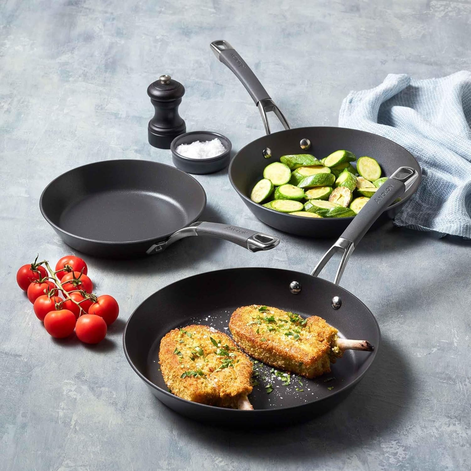 Anolon Endurance plus Skillet 3 Pieces Set, 20 Cm /24 Cm /28 Cm Size Black image number 4
