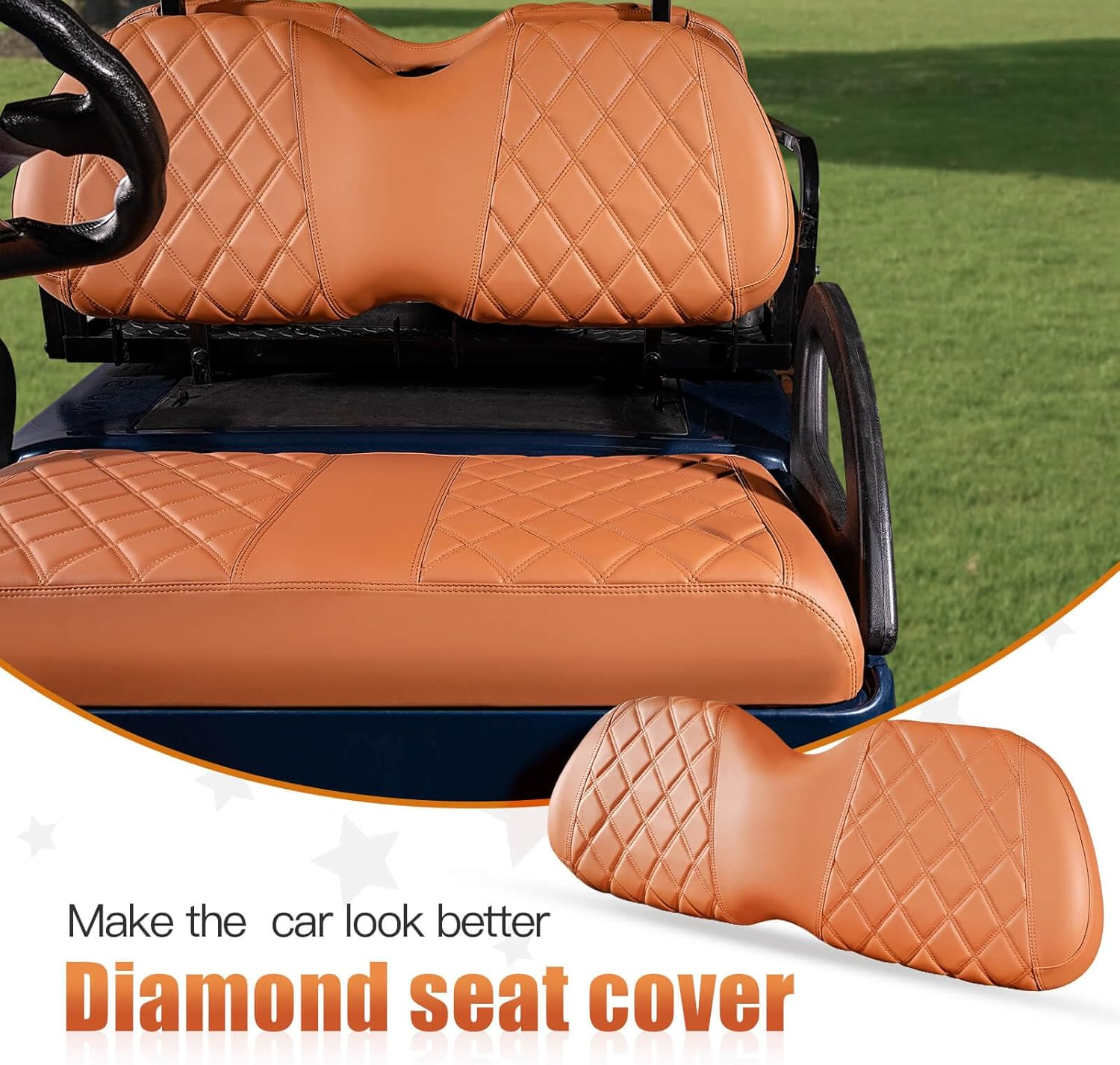 NOKINS Golf Cart Diamond Seat Covers Kit, Fit for Club Car Precedent Ordinary Front Seat Cushion, Golf Cart Vinyl Seat Cover, No Nails Required (All Brown) image number 1