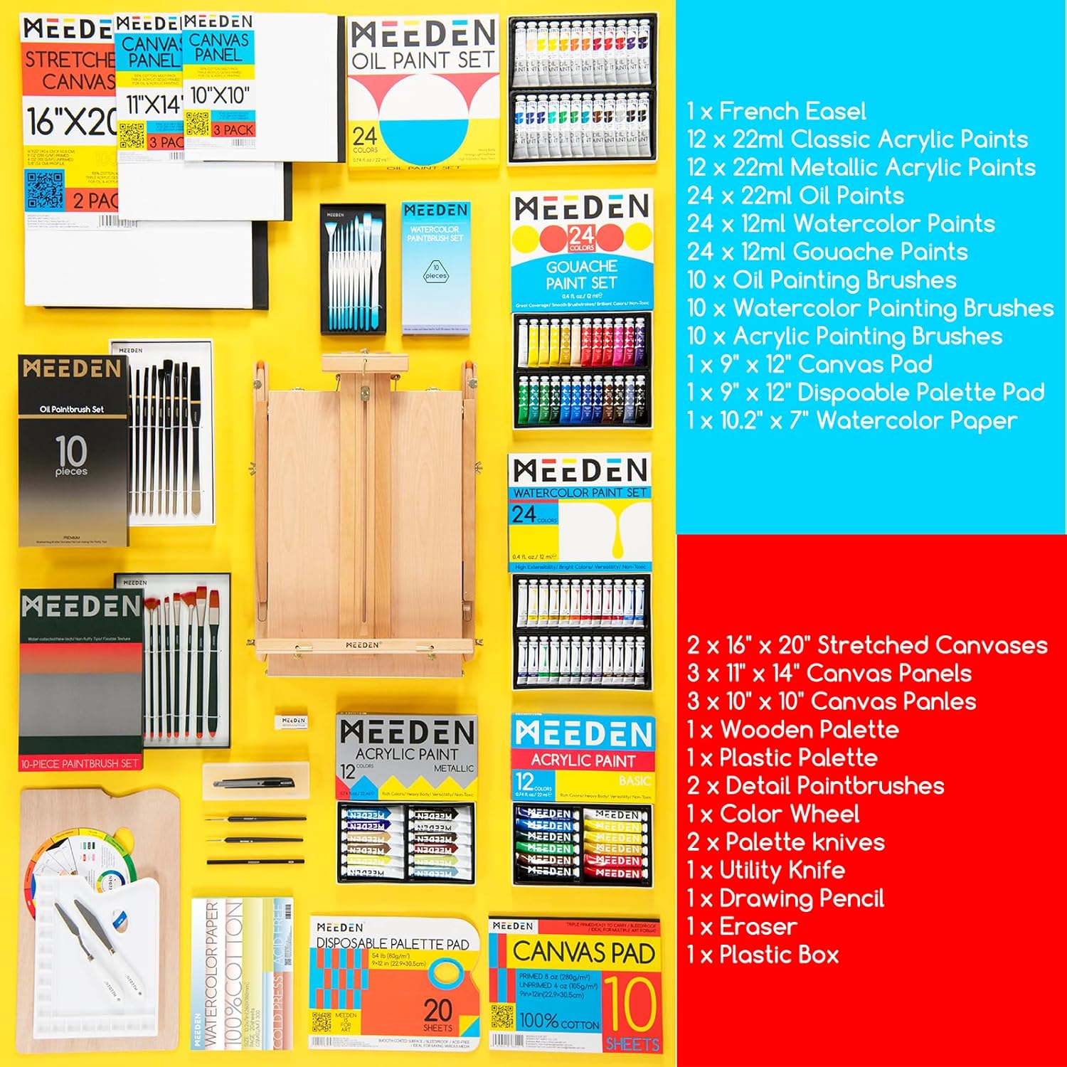 MEEDEN 148 PCS Art Supplies with French Easel, All-In-One Painting Set for Artists Beginners