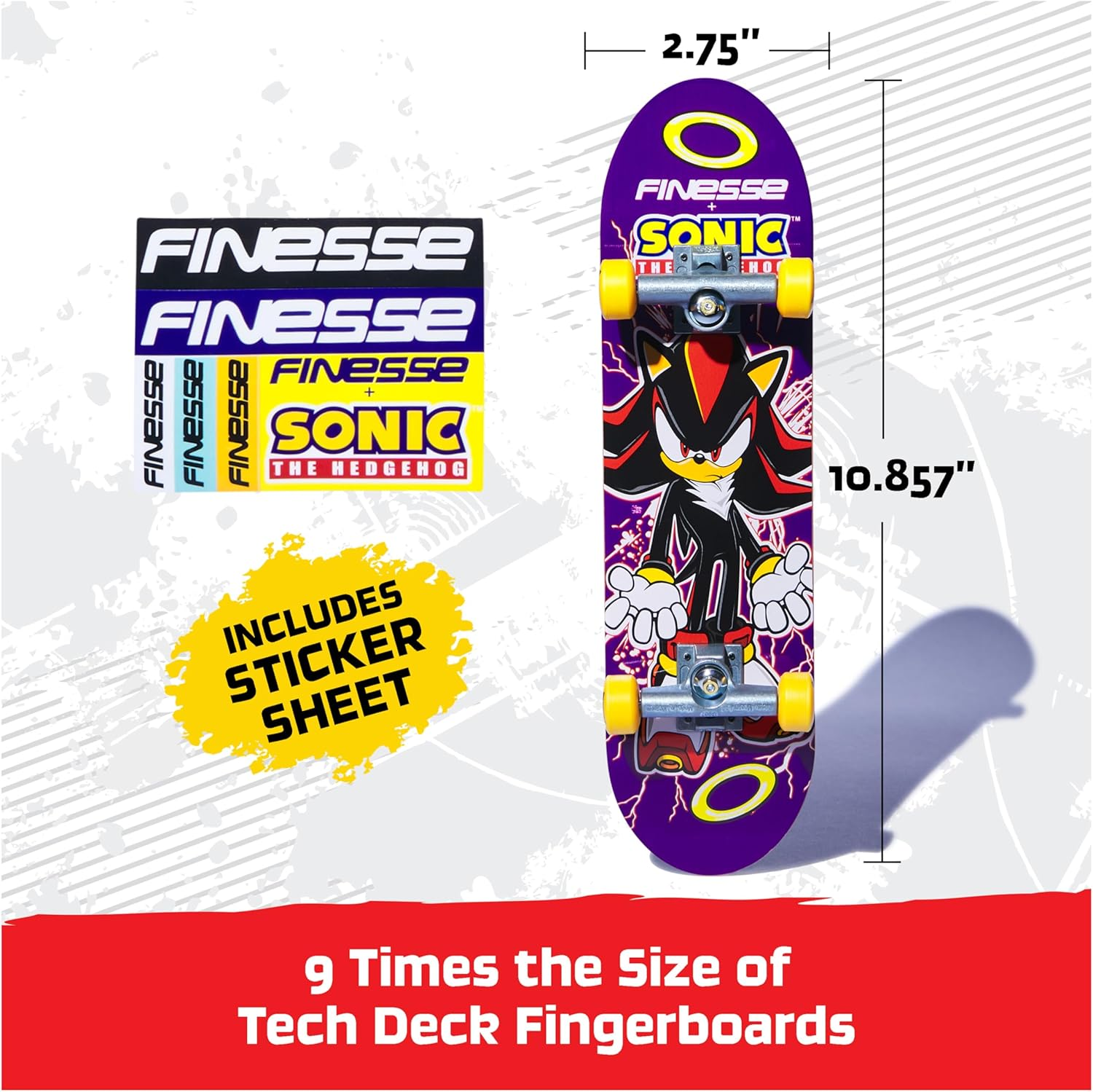 Tech Deck, Finesse X Sonic the Hedgehog Handboard; Authentic Mini Skateboards, Kids&rsquo; Toys for Boys and Girls, Ages 6 and up (Hands Use Only) image number 3