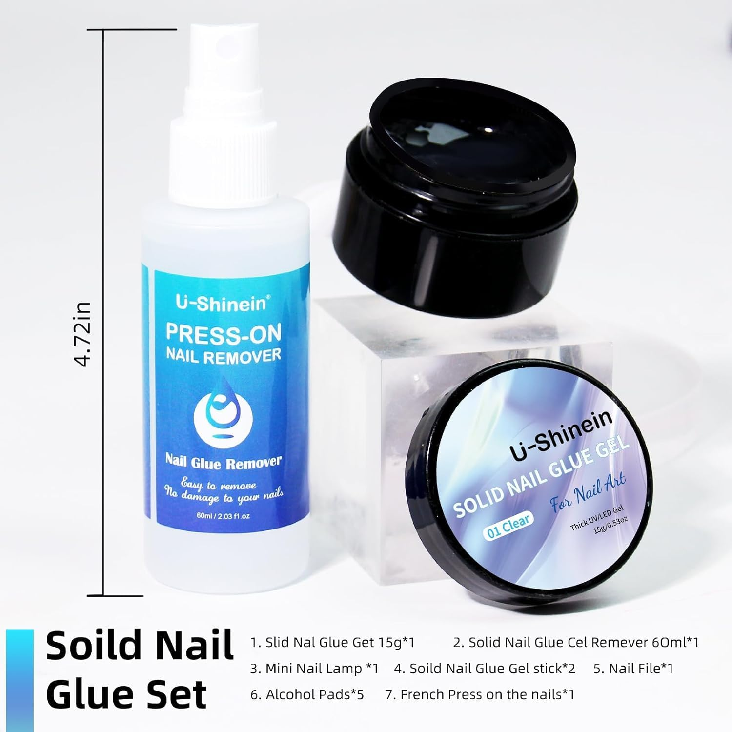U-Shinein 60ML Nail Glue Remover Spray with Solid Nail Glue Gel for Press on Nails, Easy Remove Solid Nail Glue Gel on Fake Nail Tips, Not for Gel-Base Glue or Gel Nail Polish image number 2