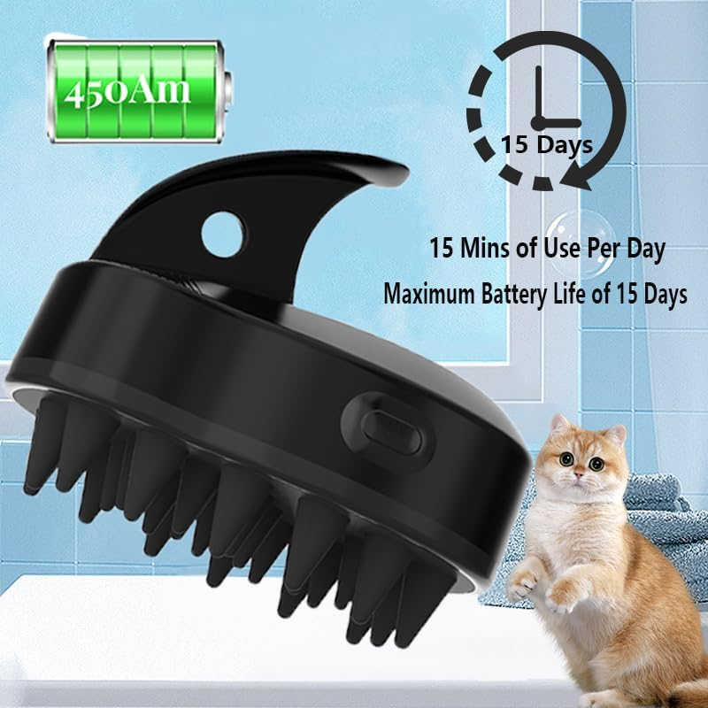 Electric Cat Brush - Pet Bath Brush Rechargeable with Non-Slip Soft Silicone Handle - Self-Cleaning Massage Comb Waterproof for Dogs and Cats image number 5