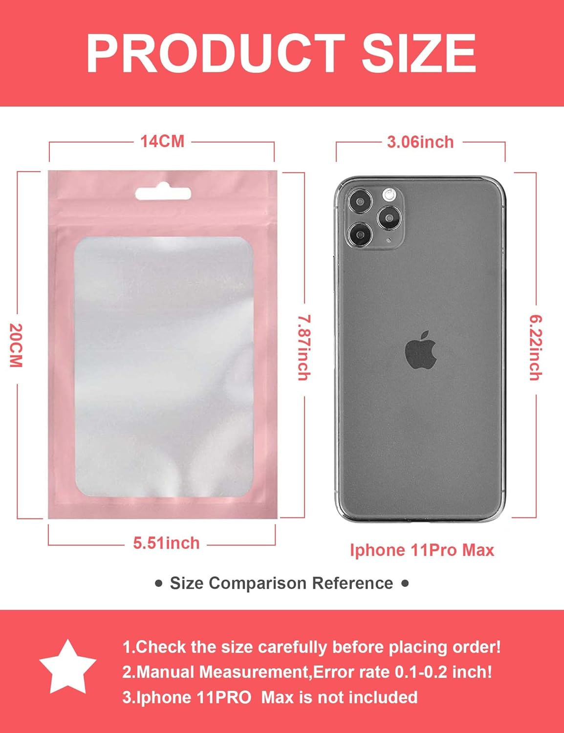 100 PCS Candy Food Bags, Resealable Bags for Small Business with Zip Lock,Reusable Smell Proof Mylar Bags with Clear Window,Holographic Pouch Bags for Food Storage Snacks Beans Coffee Jewelry (14*20)