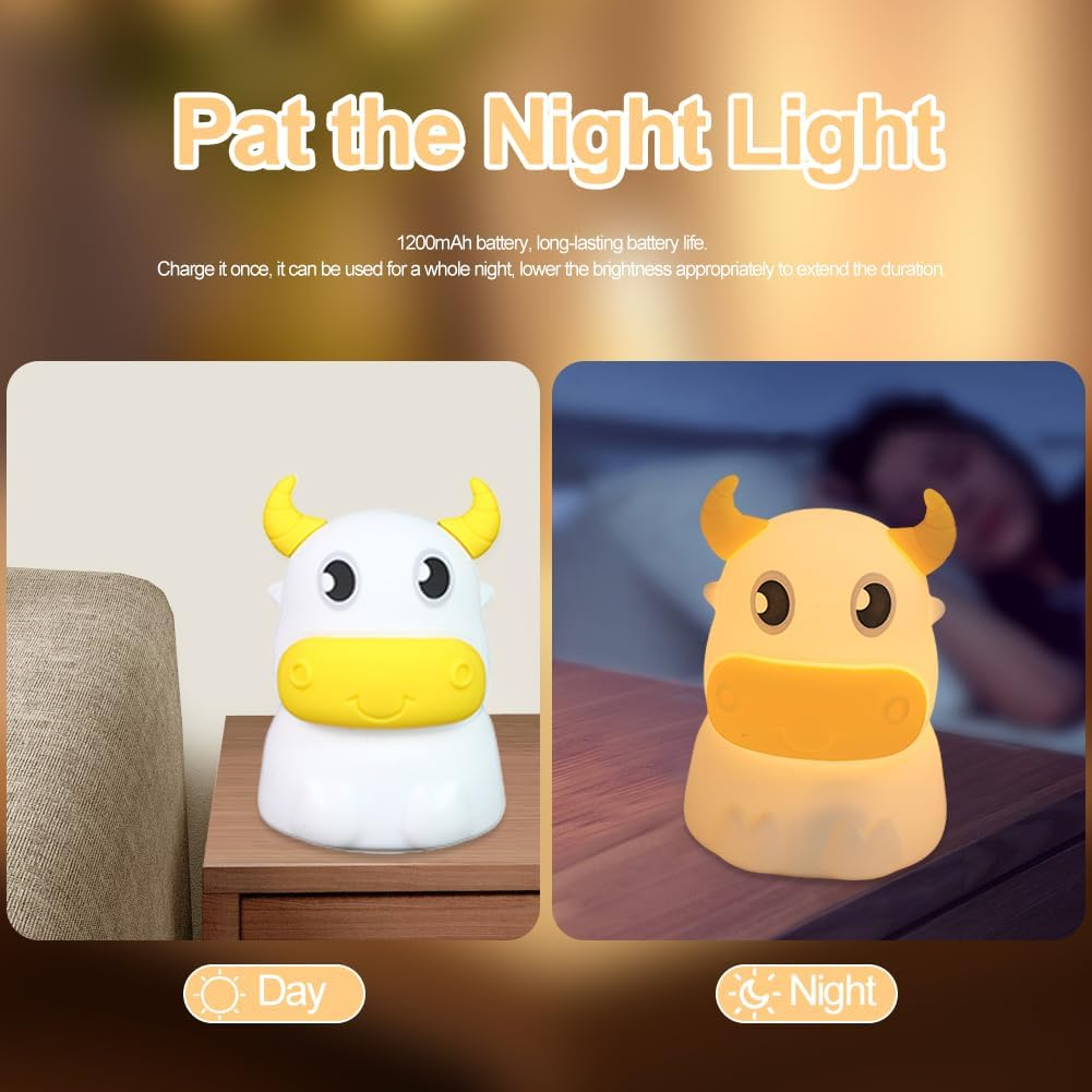 LED Silicone Night Light Rechargeable Patting Lamp Cartoon Touch Light (Cow) image number 5