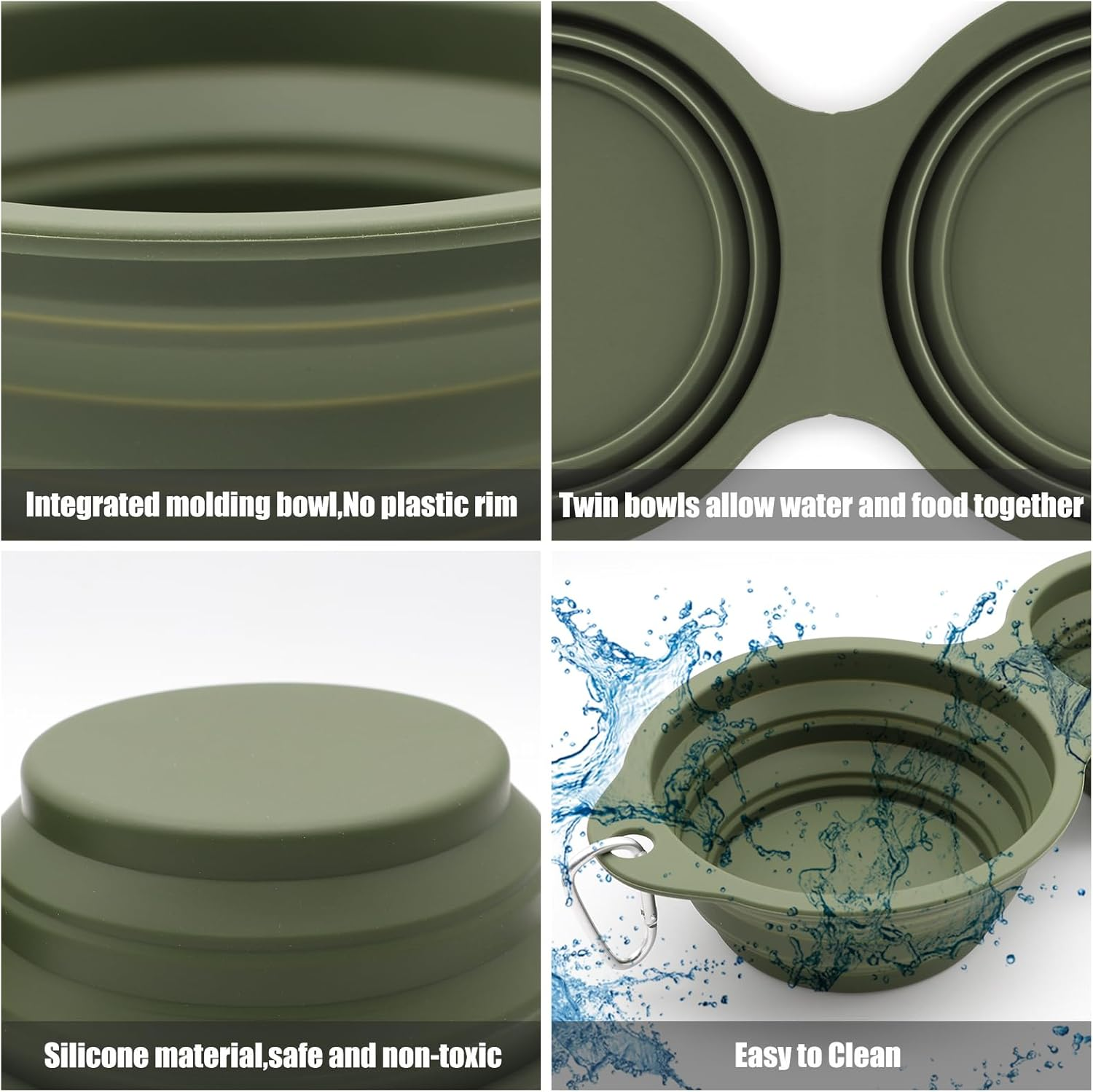 SLSON Dog Bowls Foldable Integrated Travel Bowl without Plastic Rim 2 in 1 Pet Food Bowl for Hiking Camping Green image number 6