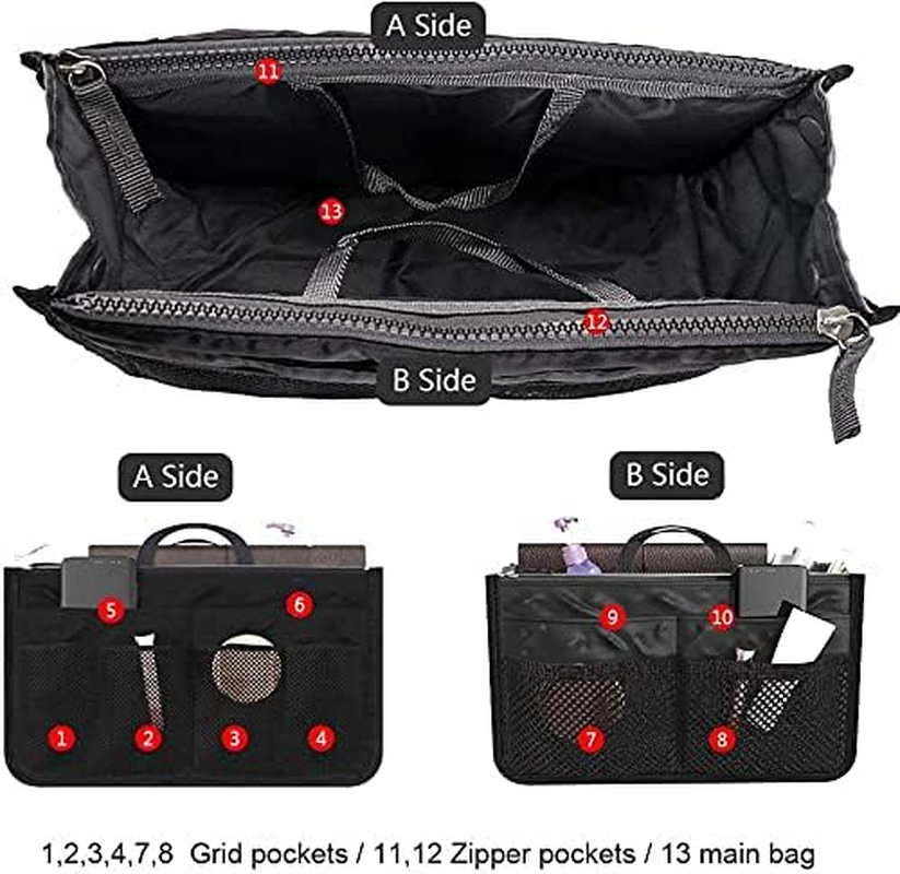 Handbag Organizer Insert for Women, Multi Compartment Handbag Insert 13 Pockets Cosmetic Storage Bag Portable Purse Bag for Travel - Pink image number 6