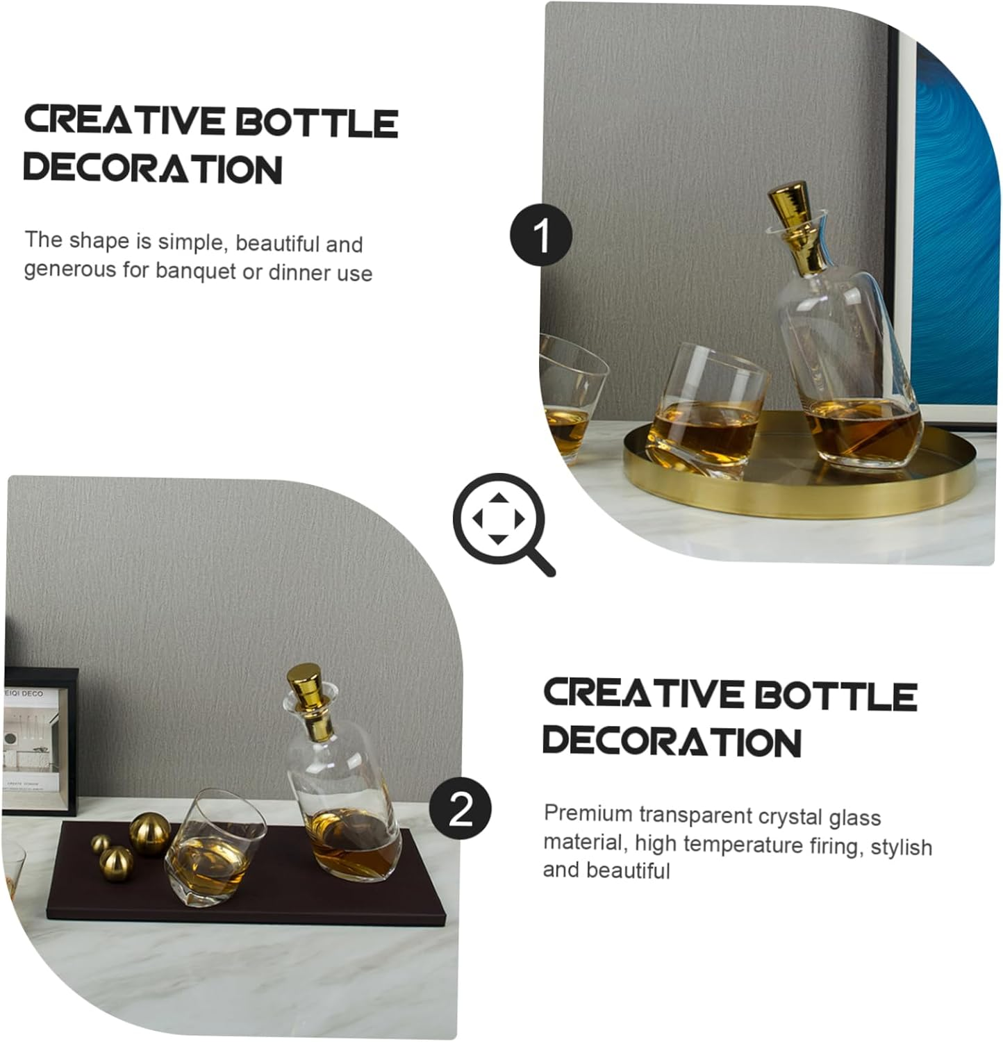 KICHOUSE 1Pc Creative Inclined Transparent Glass Decanter Nordic Style Decorative Wine Storage Smooth Edges Stable Placement for Barware Kitchen Decor