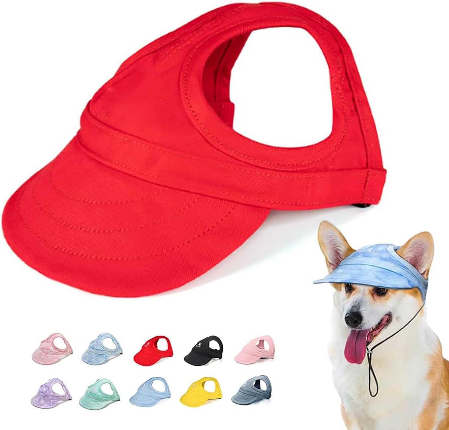Outdoor Sun Protection Hood for Dogs, Dog Hat Canvas Dog Sun Hat Dog Baseball Cap, Dog Travel Sport Hat, Adjustable Pet Sunbonnet with Ear Holes (XL,I)