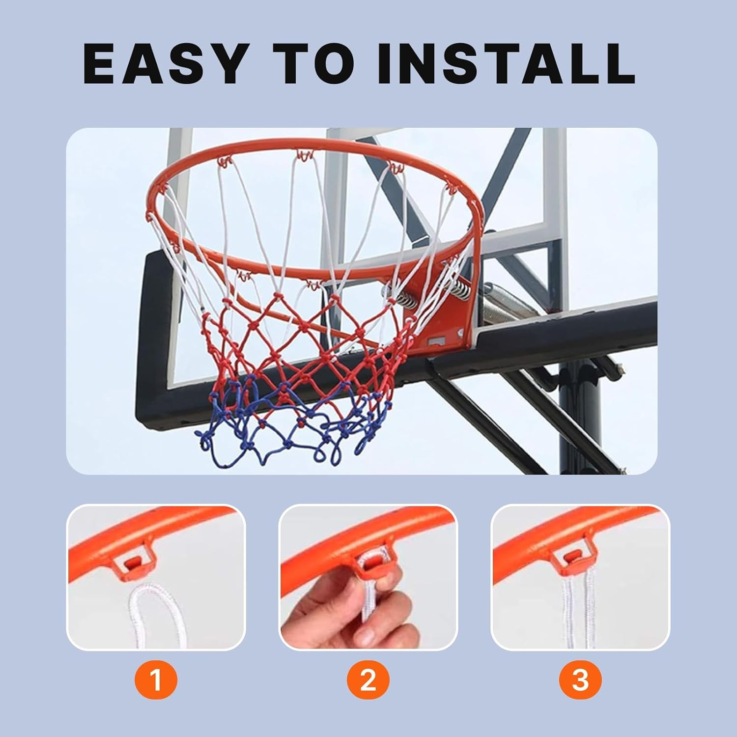 2 Pack Basketball Net Replacement, Professional Grade 12 Loop Indoor & Outdoor Nets, All-Weather Fade Resistant Design with Anti-Whip Technology (Red/White/Blue) image number 2