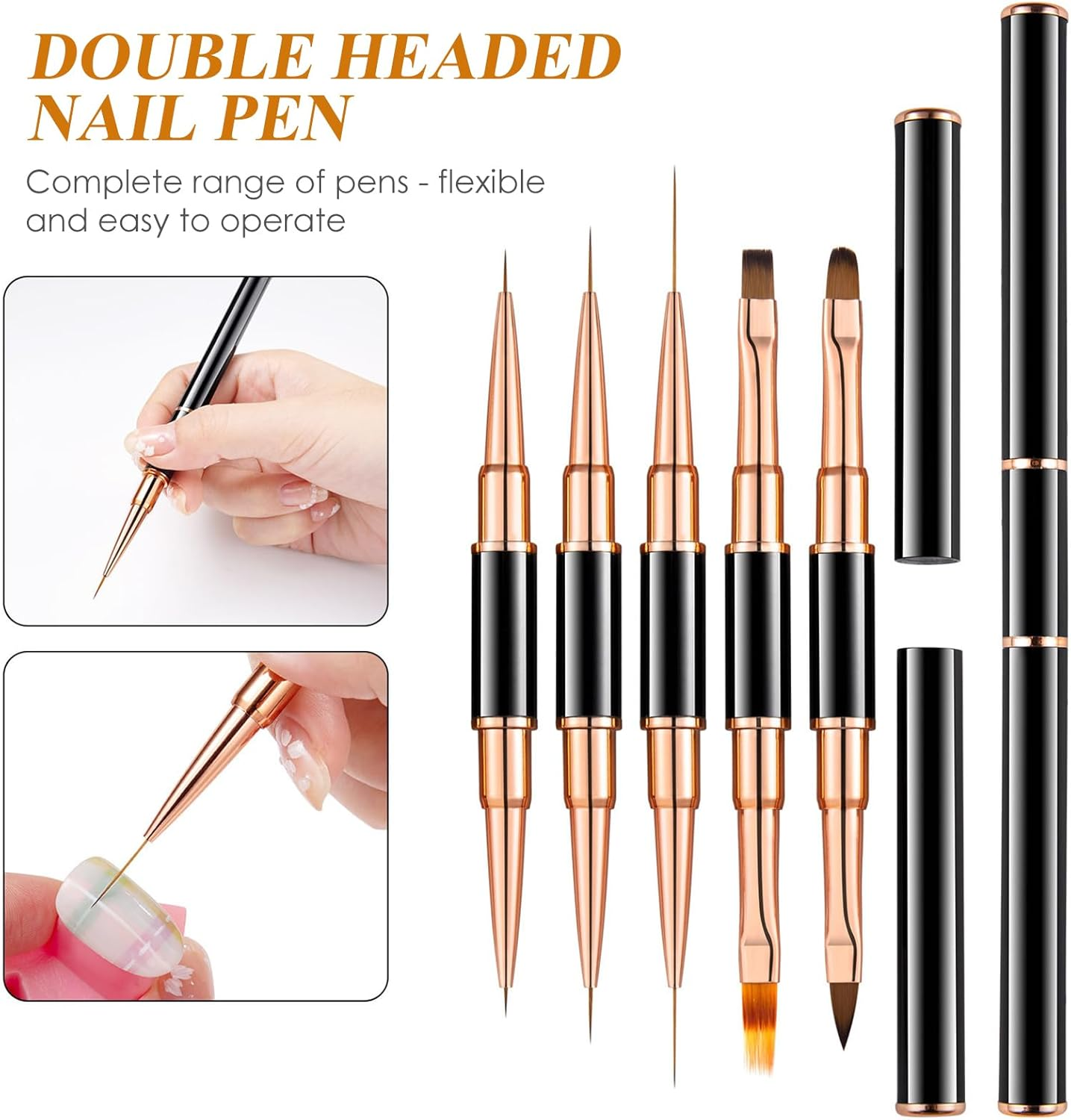 Professional Nail Art Liner Brush Set-Double-Ended Acrylic Nail Art Brushes Set, Etercycle Gel Polish Nail Art Design Pen Painting Tools Nail Art Liner Brush and Nail Dotting Pen for Acrylic Application Salon at Home DIY Manicure image number 3