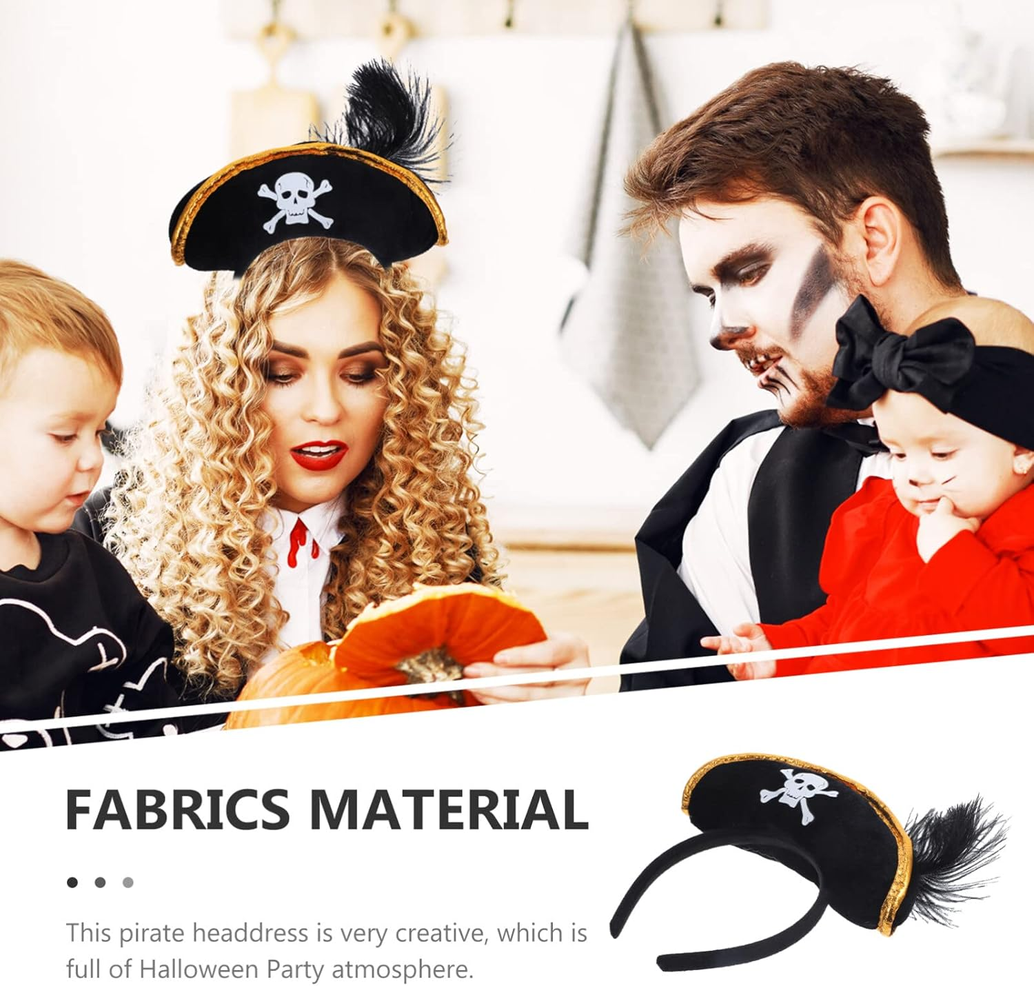 Ciieeo Skull Hat Headband Pirate Skull Hairband Cosplay Pirate Headbands Captain Hat Headband Kids Costumes Party Headbands Child Non-Woven Fabric Scarf Skeleton image number 1