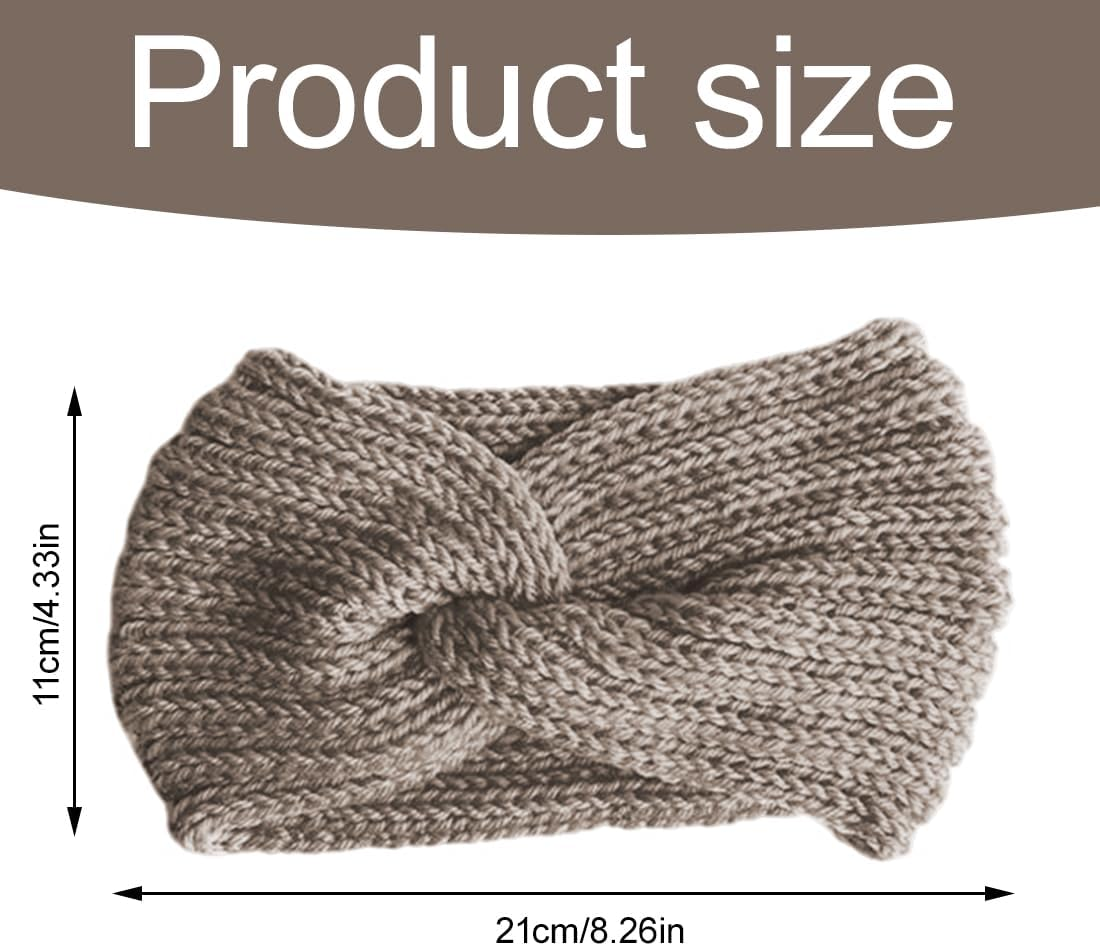 3 Pieces Knitted Headband Winter Women Winter Hair Bands Knitted Hair Bands Winter Crochet Head Wrap Khaki Pink Denim Blue image number 5