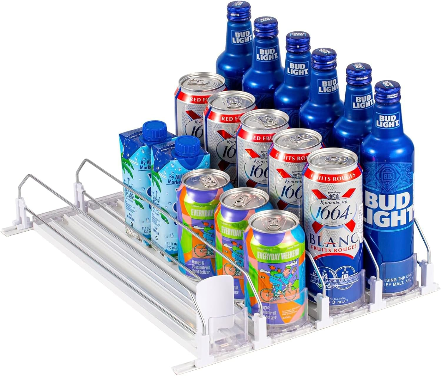 Drink Organizer for Fridge, Self-Pushing Soda Can Dispenser for Refrigerator, Width Adjustable Beverage Pusher Glide - Holds up to 20 Cans (38CM, 4 Rows)