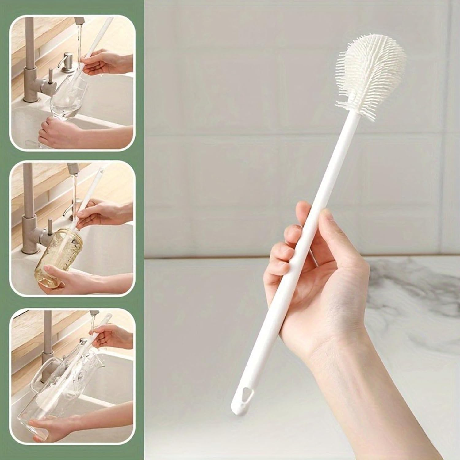2 PCS Silicone Cleaning Brush Long Handle, 1PCS 3 in 1 Tiny Bottle Cup Lid Detail Brush,Reusable Bottle and Cup Brush, Suitable for Kitchen and Home Use Bottle Cleaning Brush Cleaning Tool