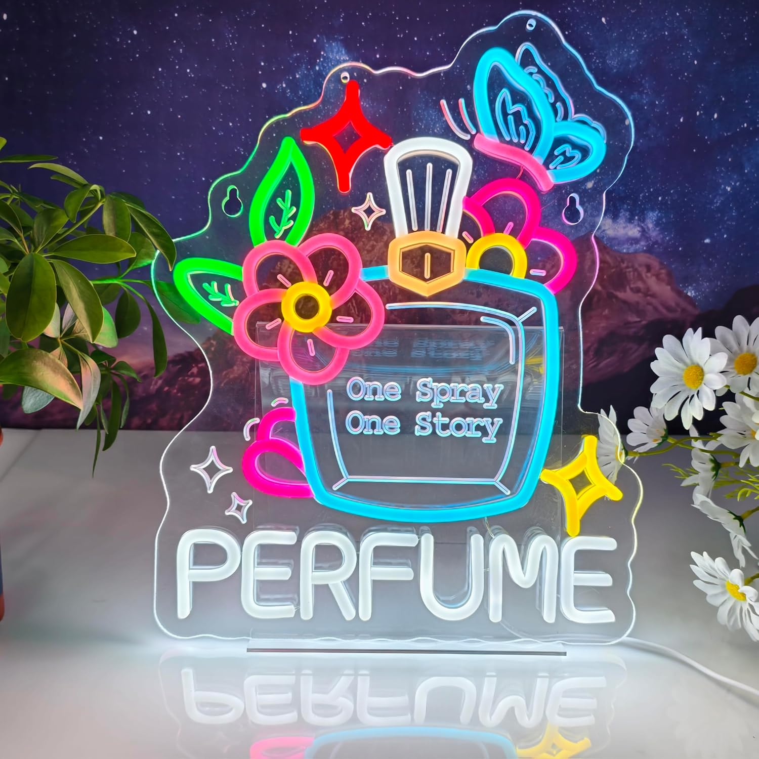 MOJOXR Perfume Neon Sign, Neon Lights Hanging Wall Art Decoration for Perfume Shop Scent Vintage Gift Store Dining Living Bedroom Home Decor, USB Powered Ultra Bright Dimmable, 15.75 * 12.2 Inches image number 4