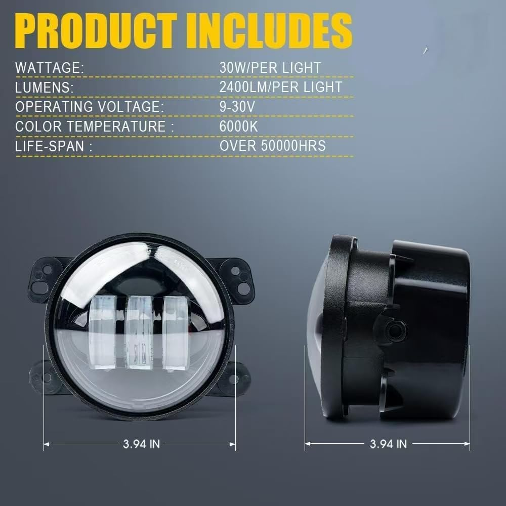 LED Fog Lights 4-Inch Amber Compatible with 2022-2024 Models, DOT Approved Replacement Fog Lamps for Front Bumper, Yellow Driving Offroad Lights