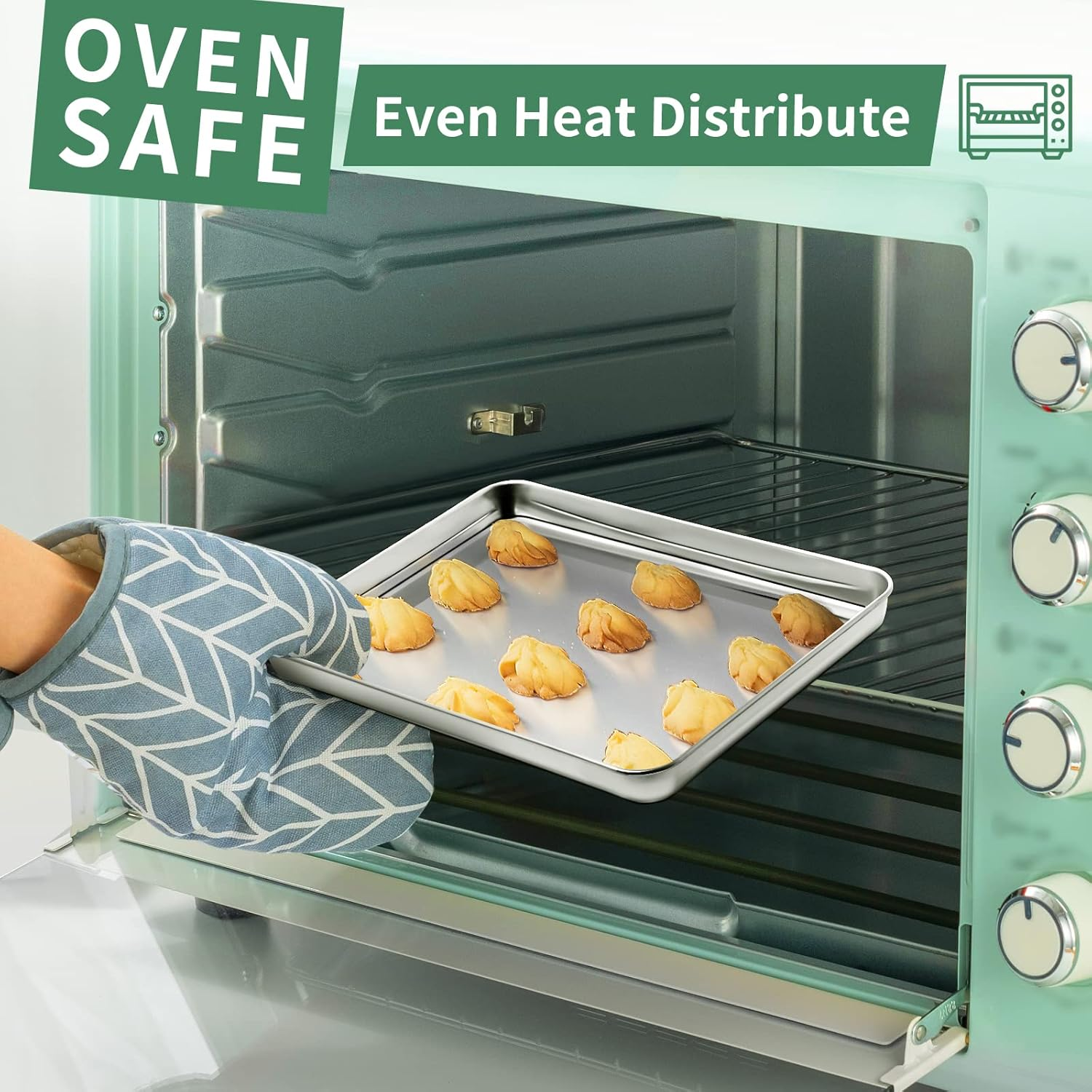 Baking Sheets Set of 2, HKJ Chef Cookie Sheets 2 Pieces & Stainless Steel Baking Pans & Toaster Oven Tray Pans, Rectangle Size 9L X 7W X 1H Inch & Non Toxic & Healthy & Easy Clean image number 5