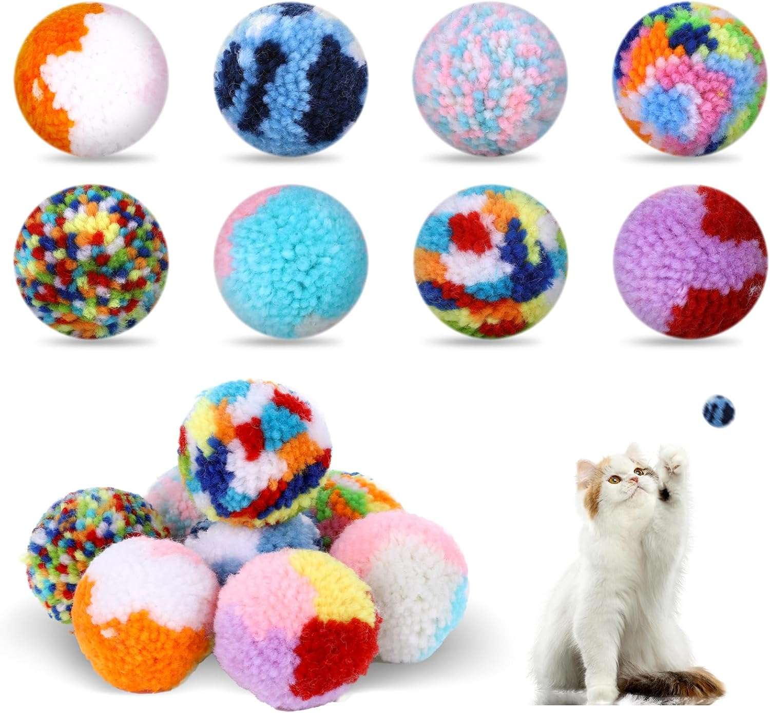 Hariendny 8 Pcs Colorful Cat Pom Pom Ball Toys Assorted Color Cat Ball Toys 2-Inch Cats Interactive Plush Toy Ball Woolen Yarn Cat Balls Kitten Chasing Balls Soft Plush Cat Ball for Cats Kitten image number 5