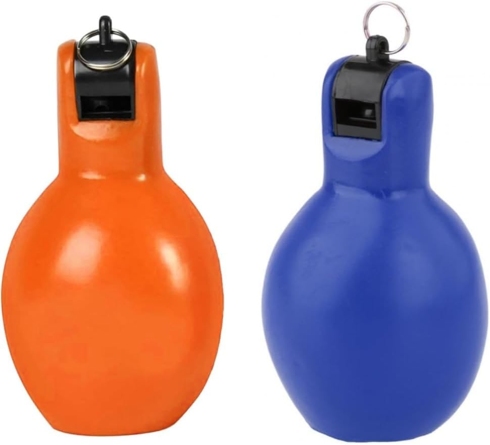 HIDOSNG 2Pcs Squeeze Whistle | Portable Referee Loud Sports Whistles,Portable Outdoor Gear, Emergent Whistles for Football, School, Game Playing, Trekking, Camping, Basketball, Hiking（Orange/Blue） image number 3