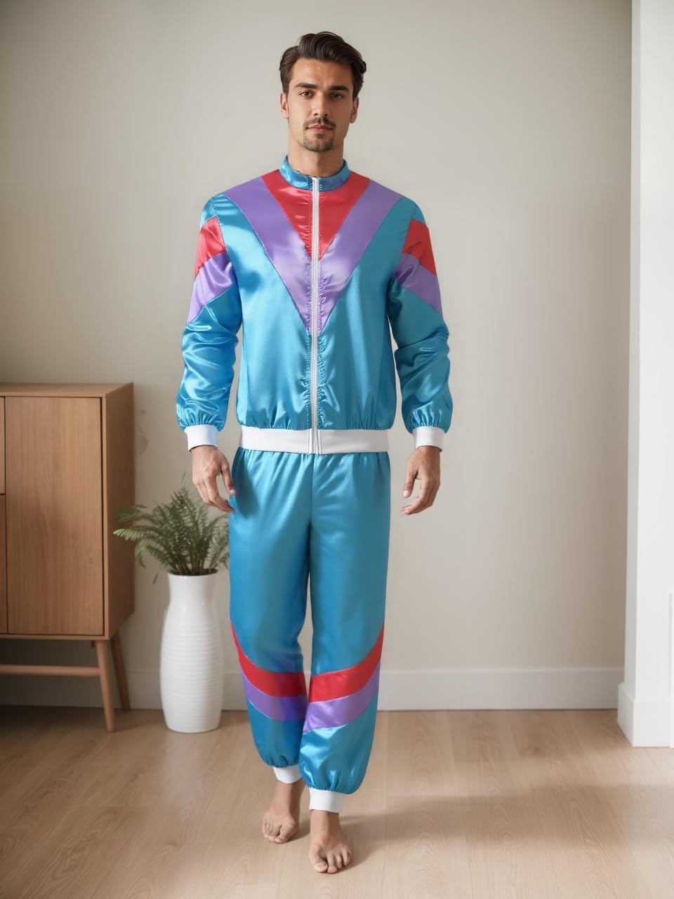 COSOUKE 70S 80S Retro Costume Men Women Shell Suit Halloween Disco Costumes for Adults Long Sleeve Sports Tracksuits Set