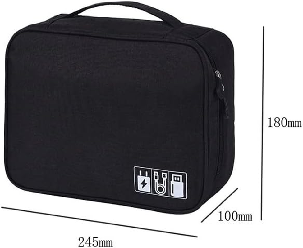 AIMALL Portable Cable Organizer Bag, Multi-Functional Travel Storage Case for Charger, USB, Electronic Accessories, with Adjustable Dividers, Zipper Closure, 7 Colours - Black image number 6