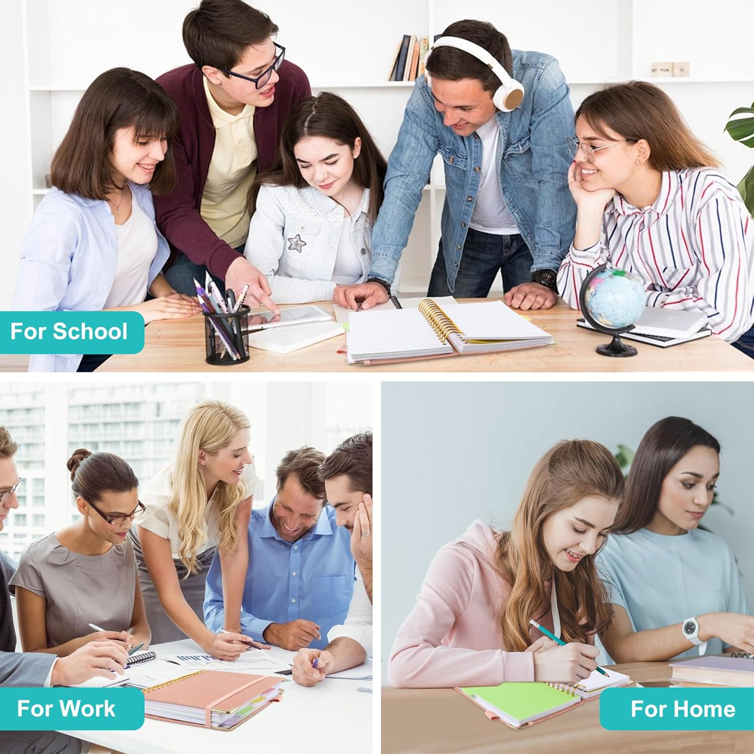 JUNART A5 Hardcover Spiral Notebook Journal with 5 Removable Subject Divider Tabs, 6.7"X8.6" Large 300 Pages College Ruled Notebook,180&deg; Flat Lay,100 GSM Thick Paper for Office, Home & School(Pink) image number 6