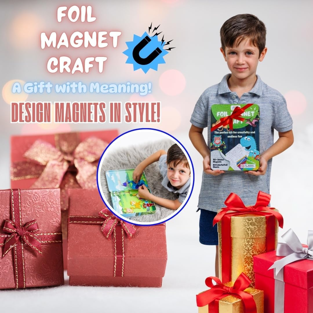 Foil Fun Art Kit for Kids - Reusable Animal Foil Art for Girls & Boys, DIY Mess-Free Girls Craft Kit W/Magnets, Ideal Travel Toy & in Car Activities for Kids Ages 4 5 6 7 8 9 10 11 12 image number 1