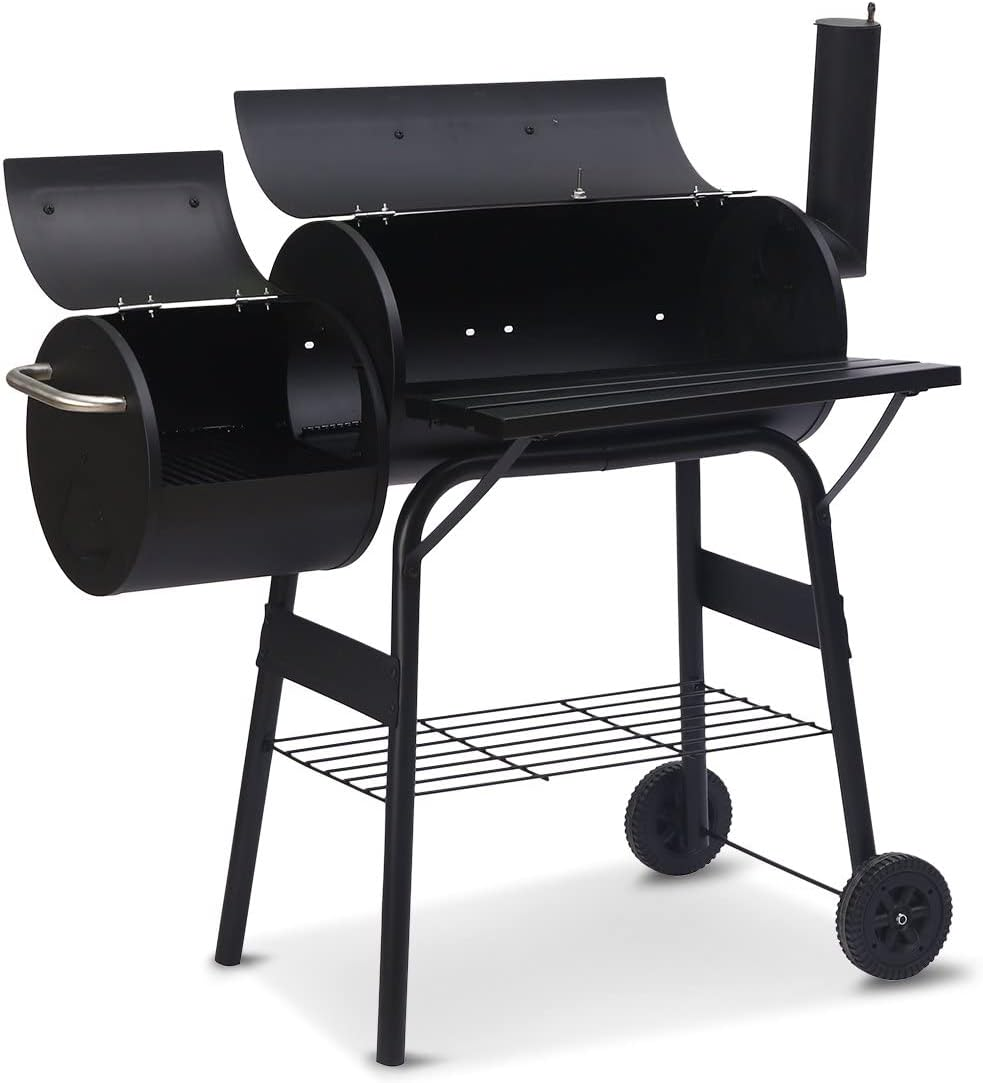 Wallaroo 2-In-1 Portable Barbecue Grill & Offset Smoker with Thermometer & Work Shelf - Heavy-Duty Outdoor BBQ Smoker with Wheels & Charcoal Storage Rack for Camping Hiking Parties & Picnics image number 5