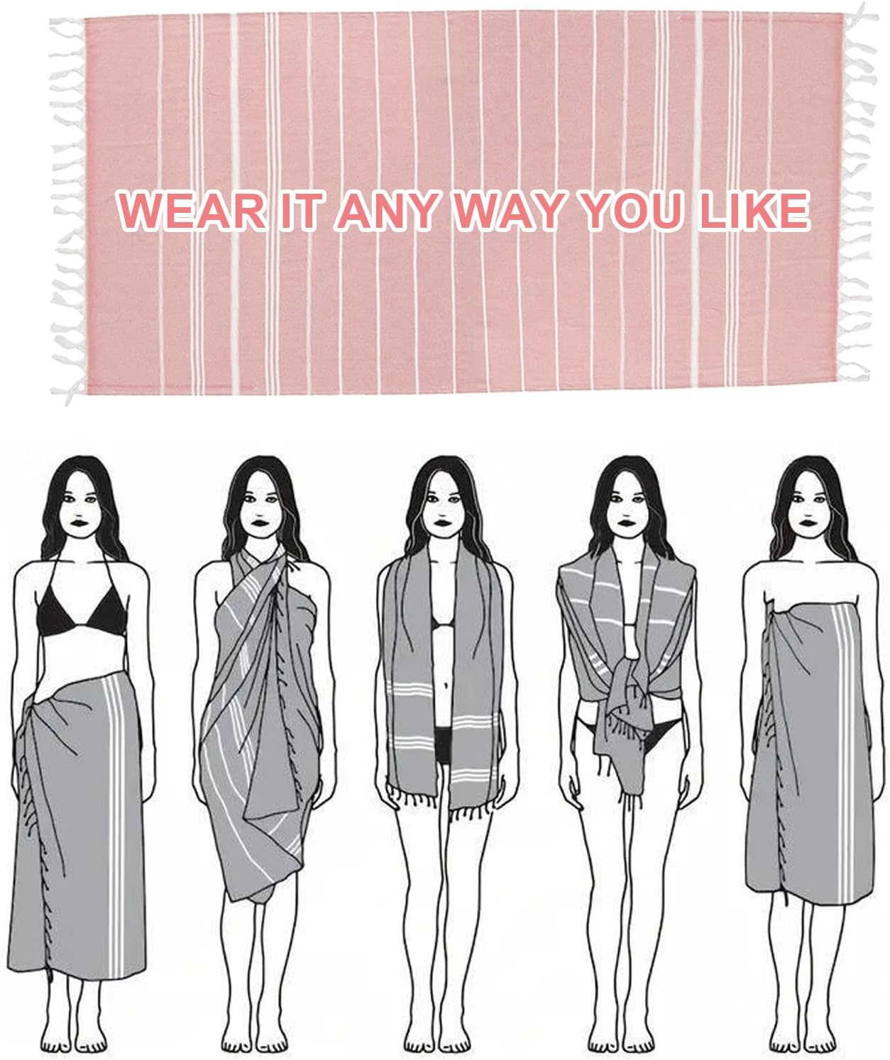 Turkish Beach Towels Quick Dry - Bath Pool Swim Towel, Sand Free Big Blanket for Adults, Travel Essentials & Cruise Accessories, Lightweight & Absorbent, Perfect for Vacation, Summer Must Have （Pink） image number 4