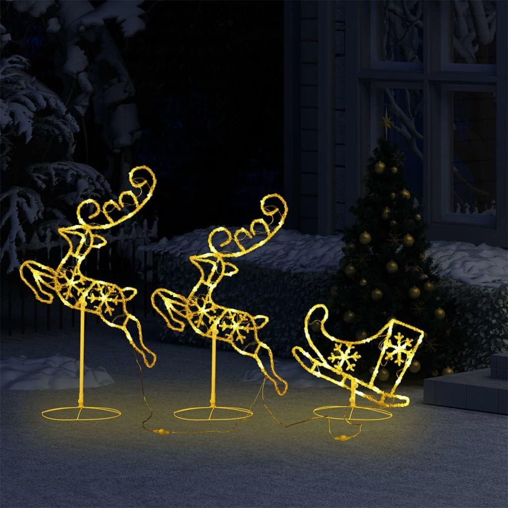 Christmas Reindeer, Xmas Light up Reindeer Outdoor Yard Christmas Decoration Acrylic Christmas Flying Reindeer&Sleigh 260X21X87Cm Warm White image number 4