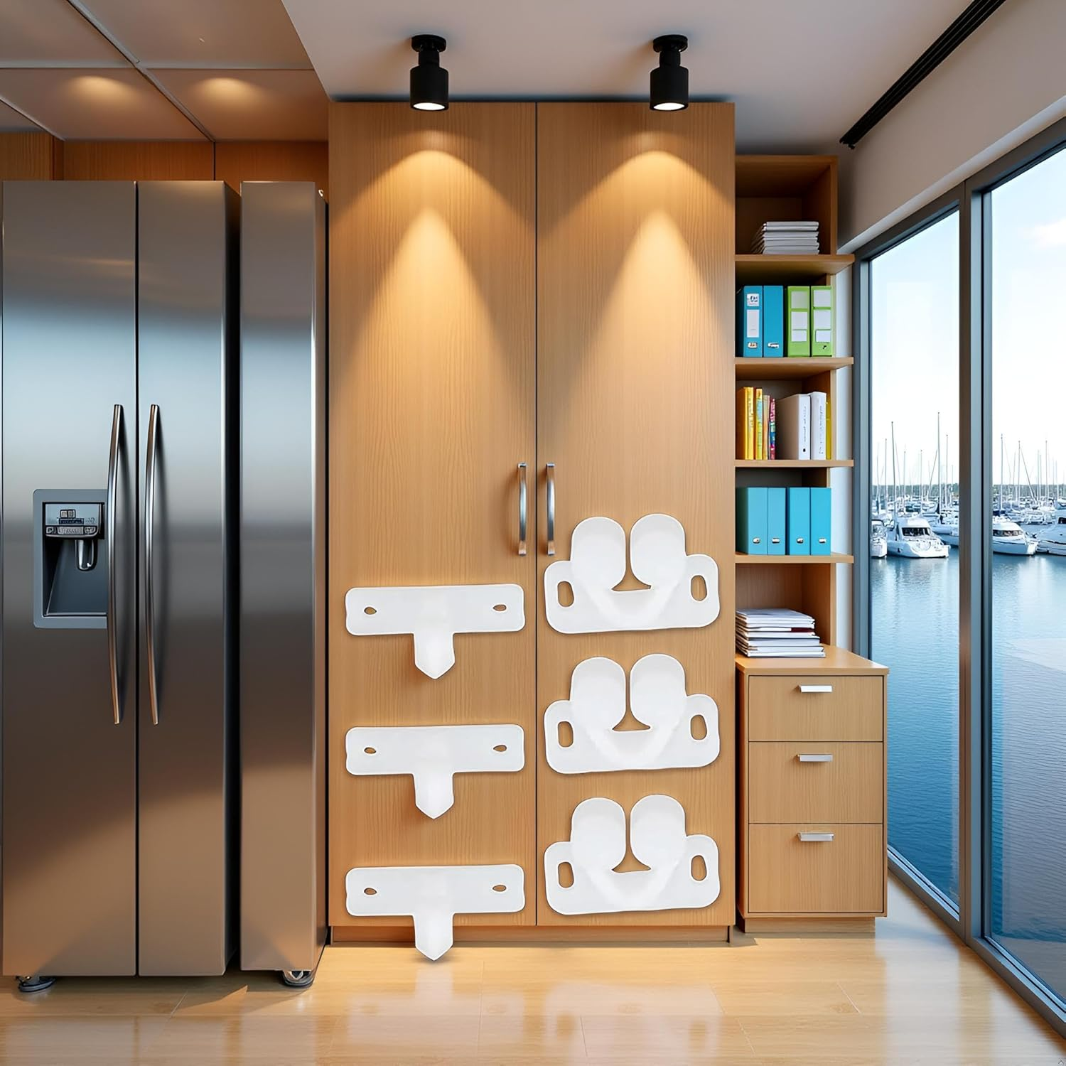 3Pcs White Marine Boat Ball Catch Door Cupboard Spring Back Plates Roller Latch Plastic Catches Cabinet Hardware, Cabinet and Furniture Door Catches image number 3