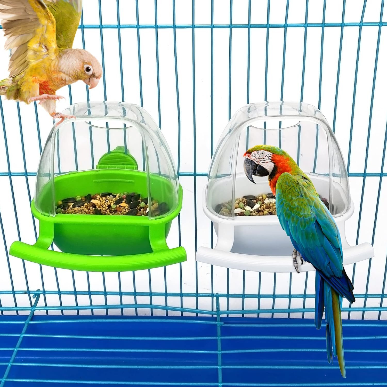 2Pcs Birds Water Dispenser, Parrot Feeder Hanging Bird Food Bowl, Cage Accessories for Parakeet, Budgies, Lovebirds
