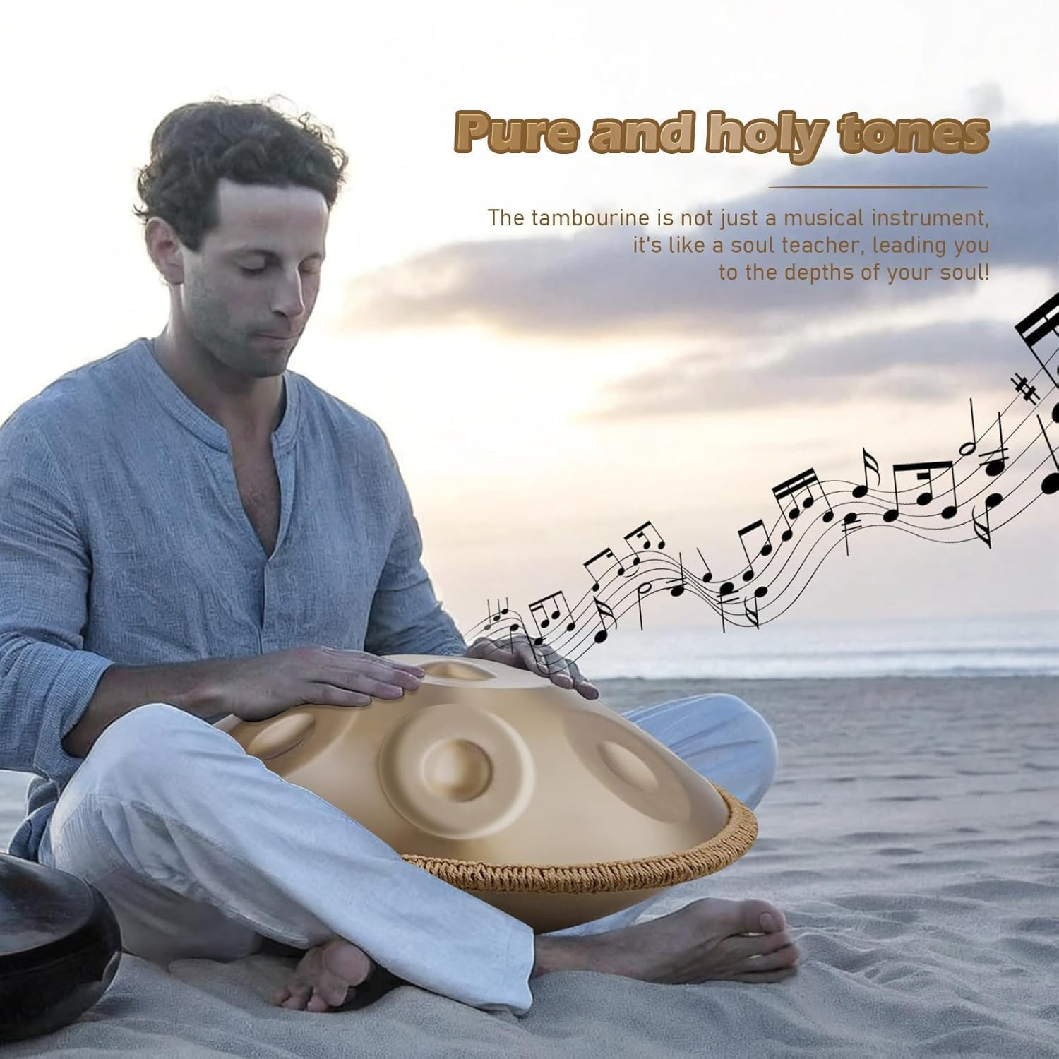 Handpan-Drum for Beginner, Steel Drums 9 T&ouml;ne 18 Zoll, Handdrum in G-Major, Hand Pan Mit Drum-Bag and Handpan Holder, Musical Instruments for Sound Healing, Meditation (Deep Gold) - Deep Gold image number 4